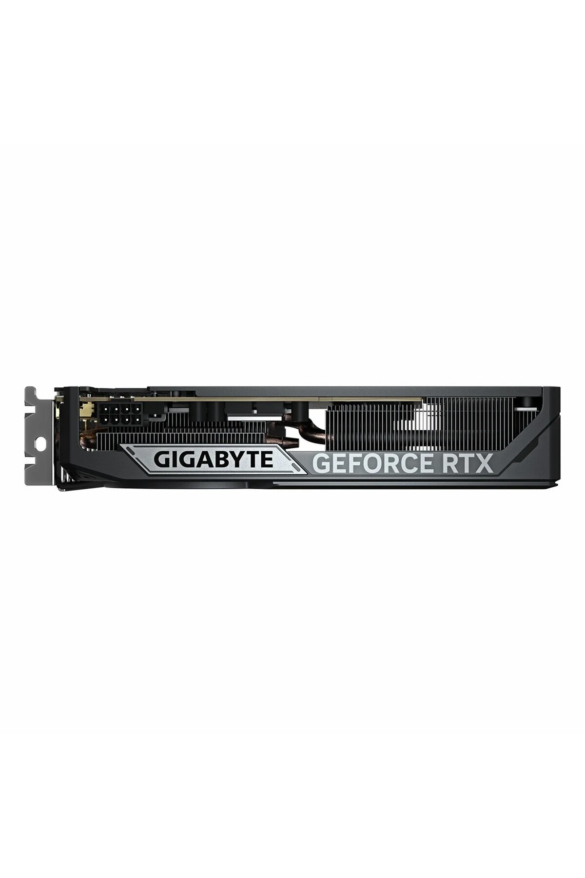 Fanlar ve portlar içeren bir GIGABYTE GEFORCE RTX ekran kartı.