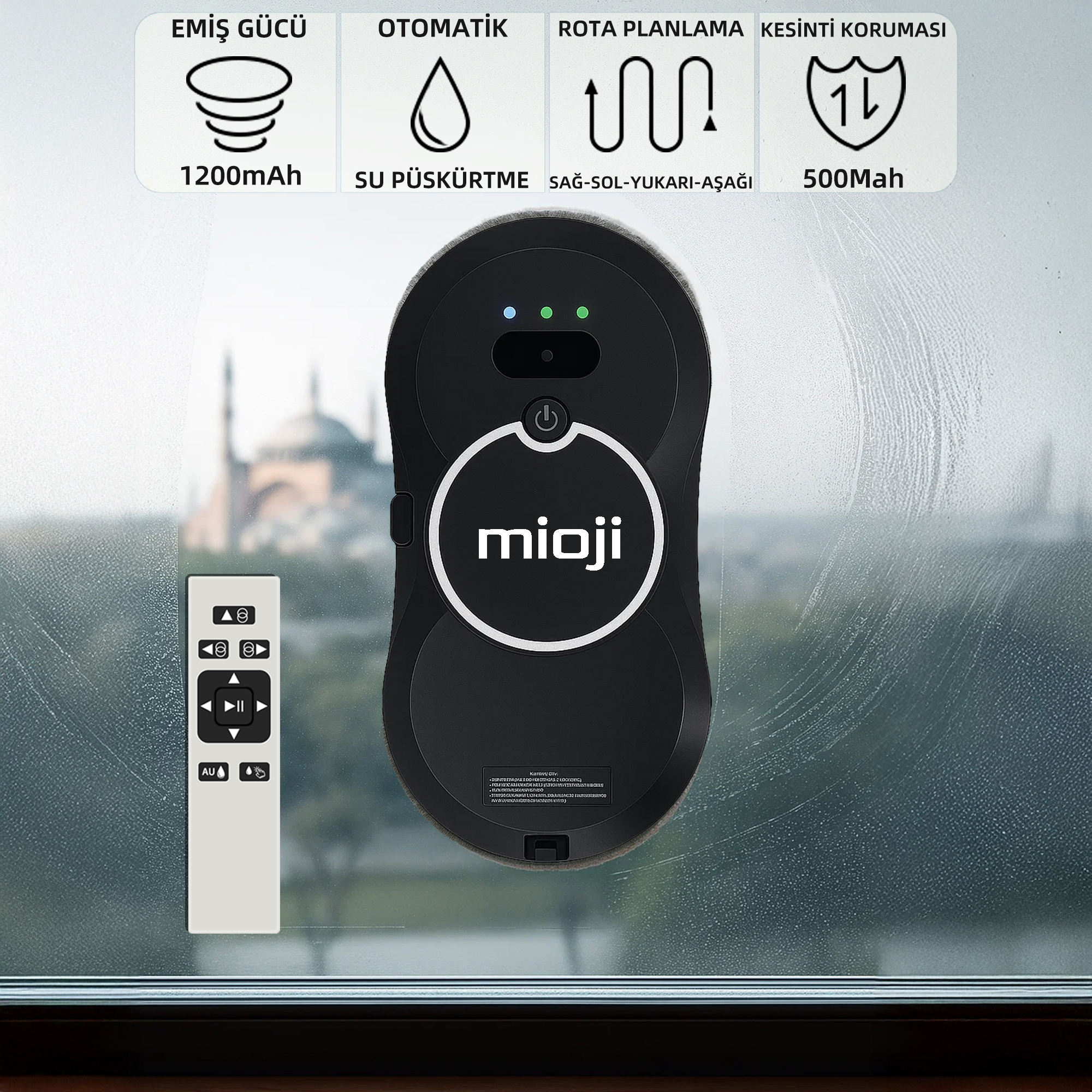 MIOJI Mio VLR2 Su Spreyli Navigasyonlu Uzaktan Kumandalı Cam Temizleme Robotu Siyah