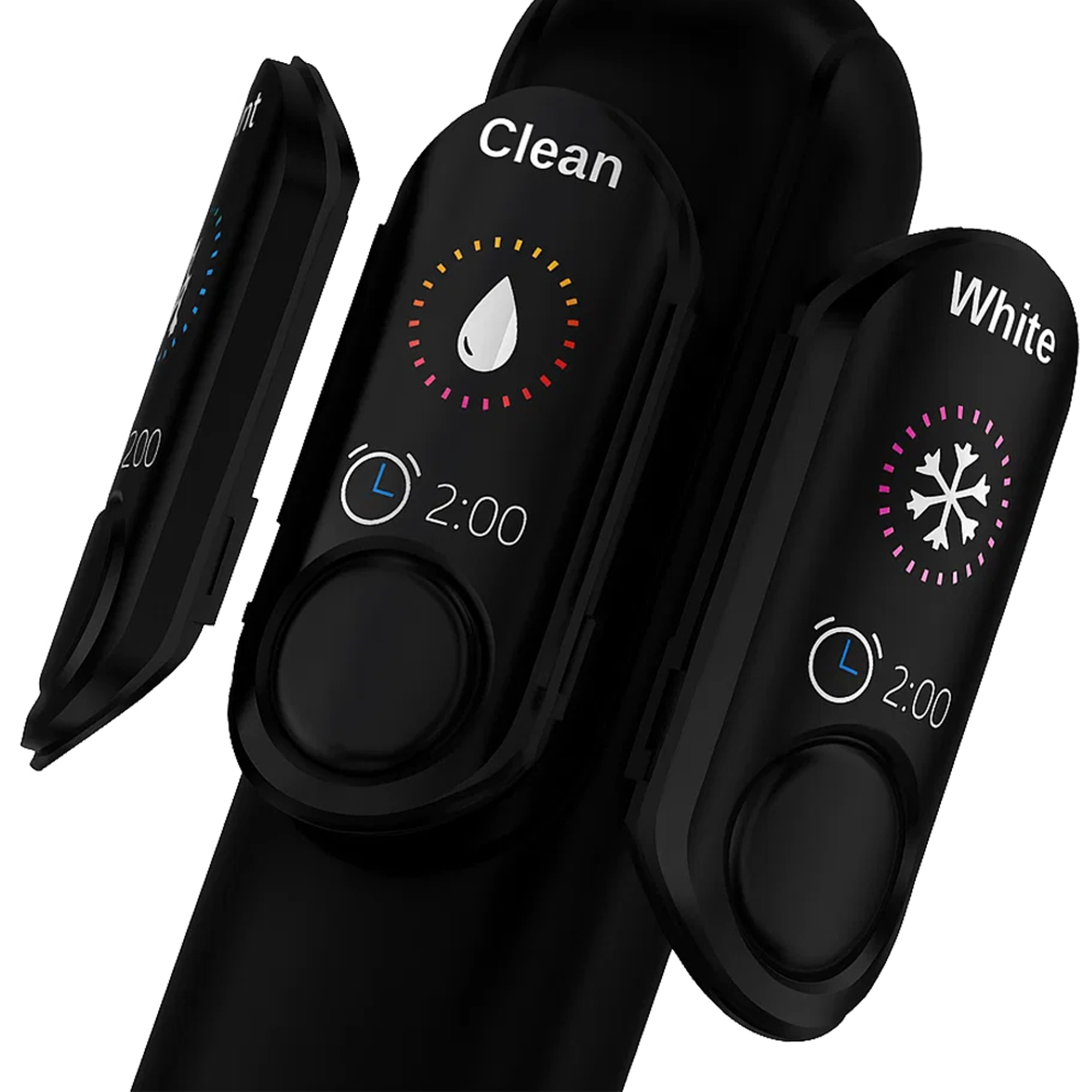 'Clean', 'White' ve '200' etiketli üç siyah elektronik modül.
