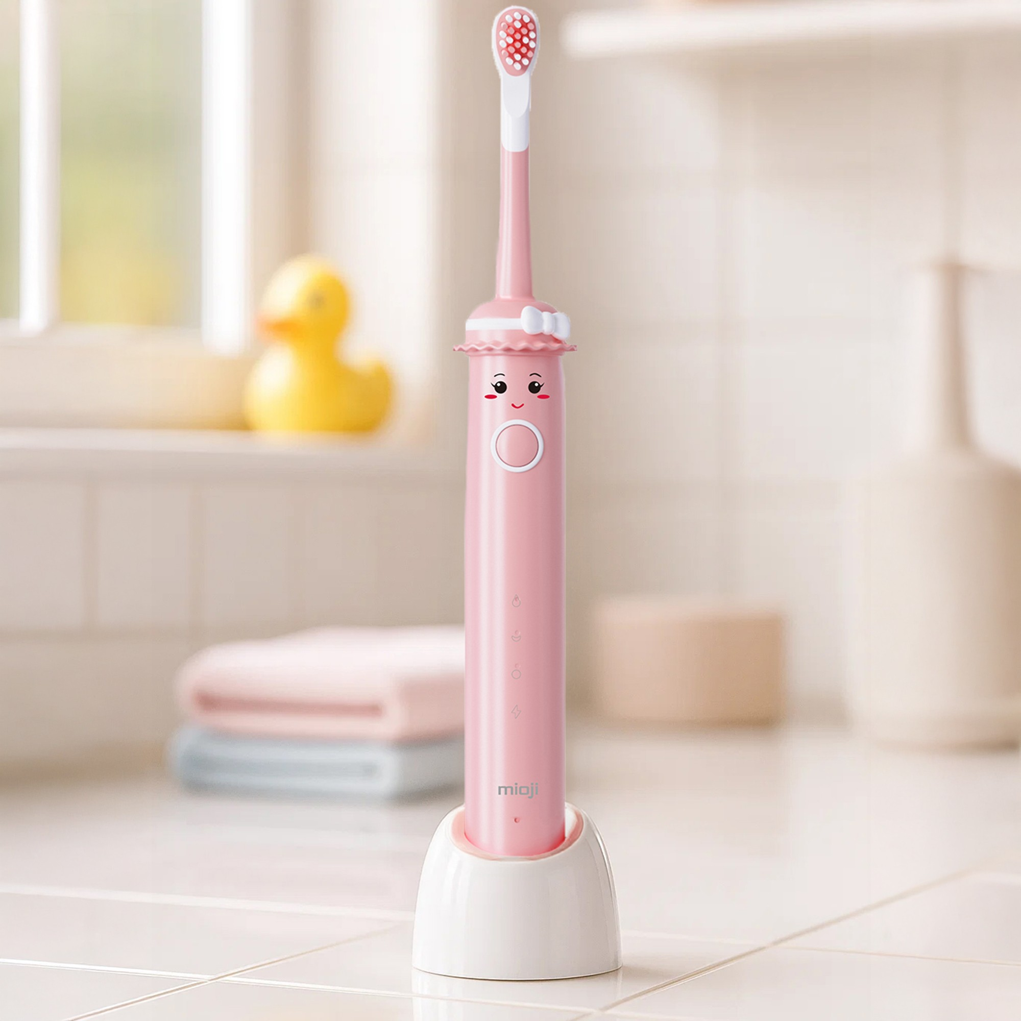 MIOJI Oral B2 Kids Care + 4 Adet Fırça Başlık Şarjlı Diş Fırçası Pembe