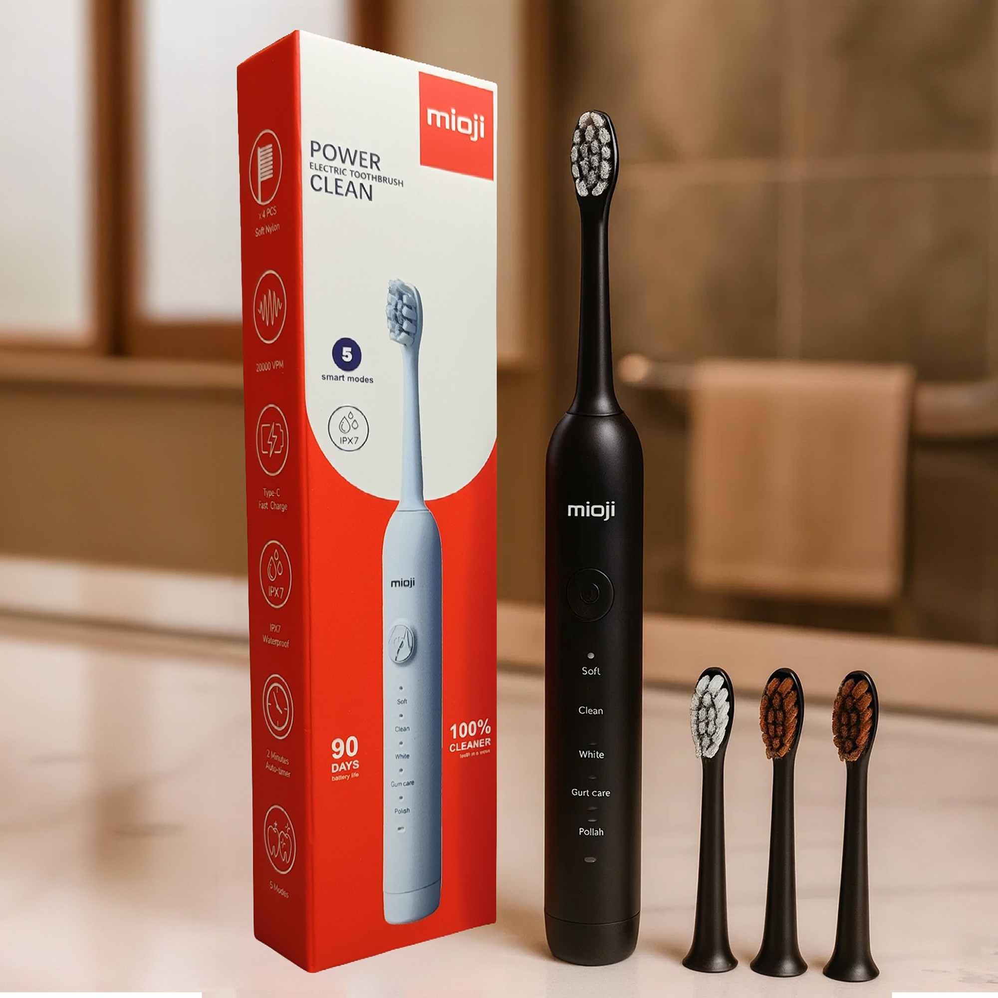 MIOJI Oral B1 3 Yedek Başlık Şarjlı Diş Fırçası Siyah