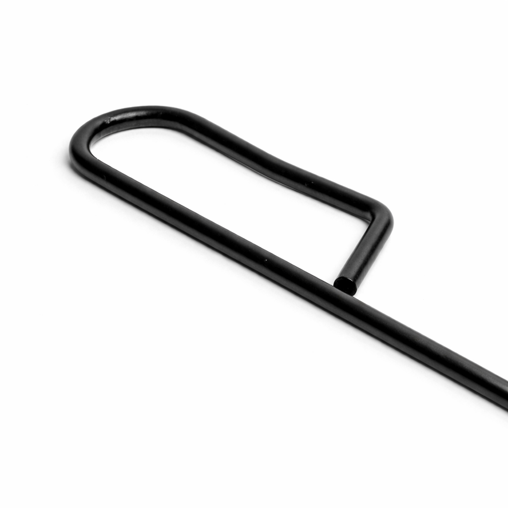 A black metal loop on a white background.