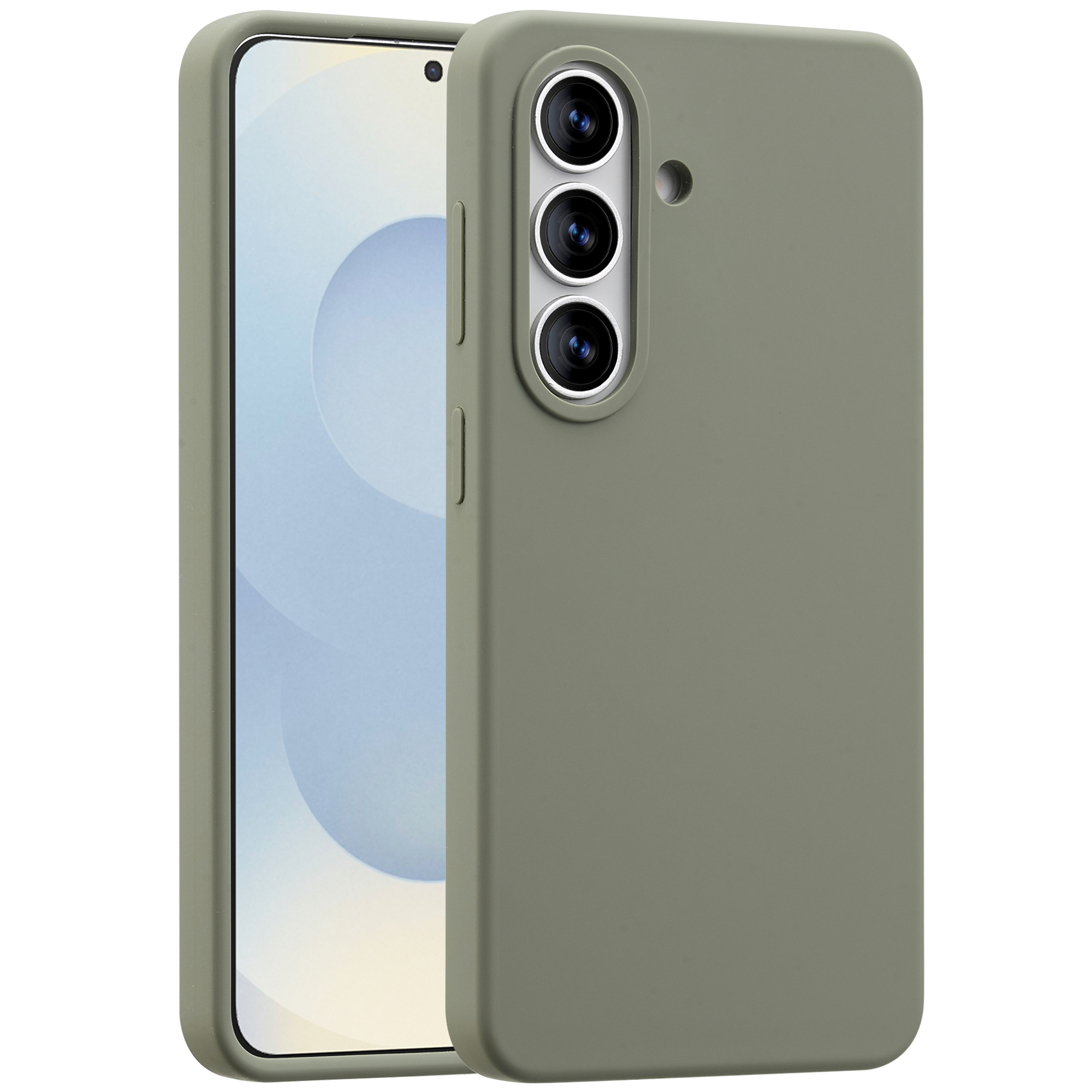 Groene telefoonhoes met drie cameralenssen en een scherm.