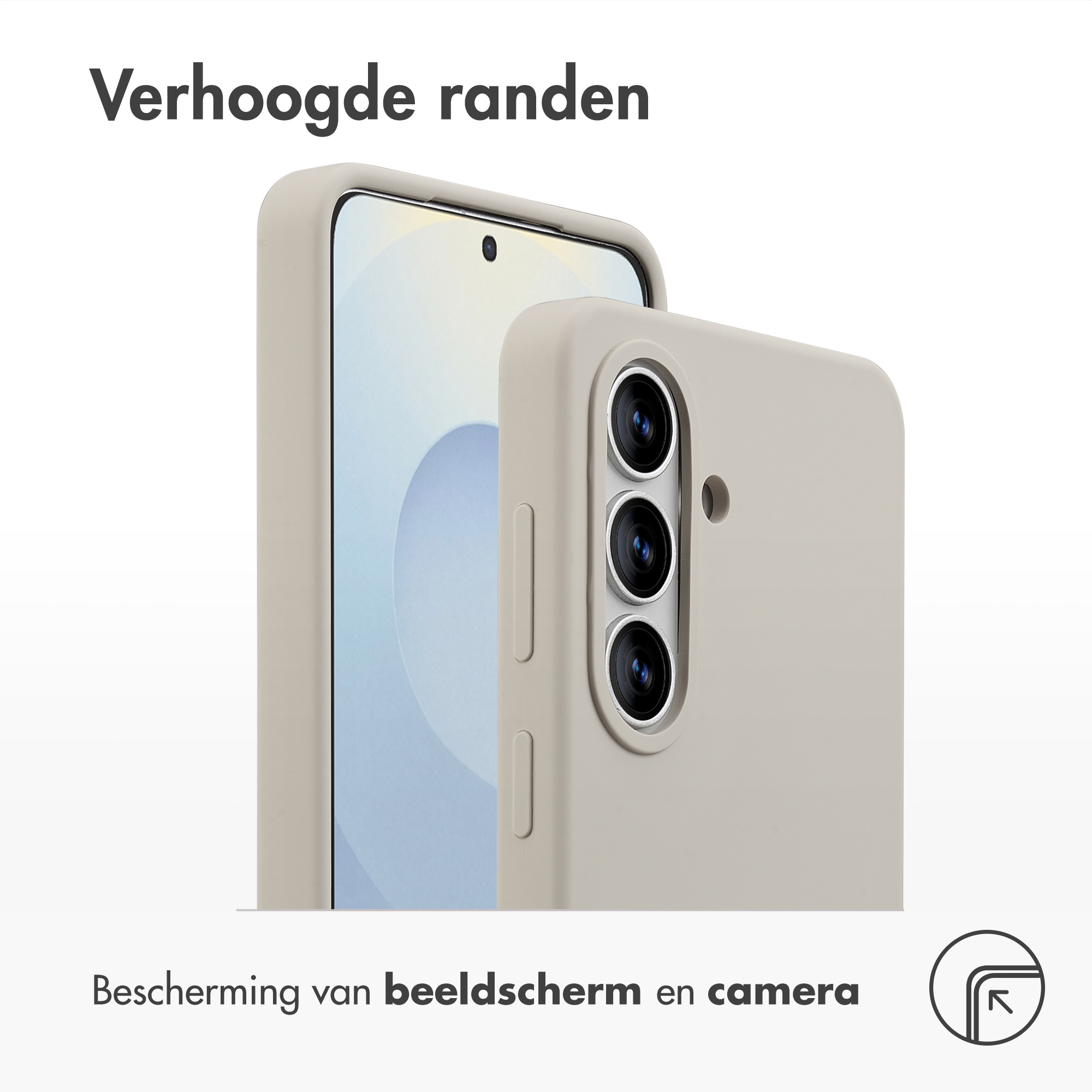 Un smartphone gris clair avec des bords surélevés, montrant une zone de caméra surélevée.