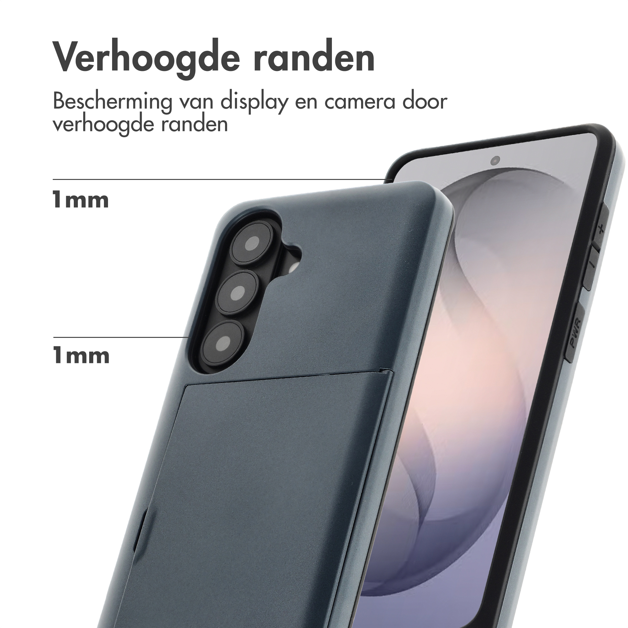 Coque de téléphone grise avec bords surélevés de 1mm pour appareil photo et écran.