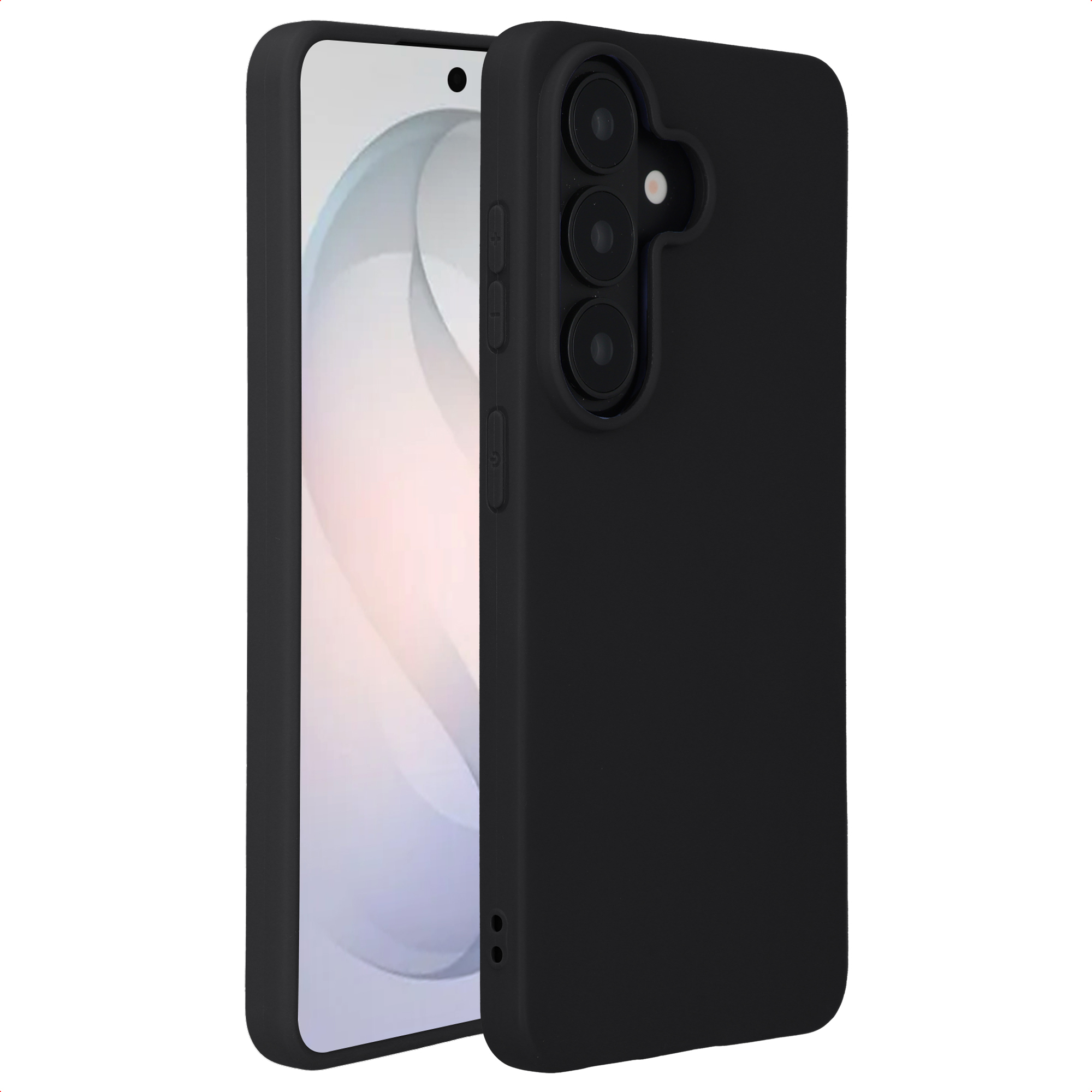 Zwarte telefoonhoes met camera-uitsparing en knoppen.