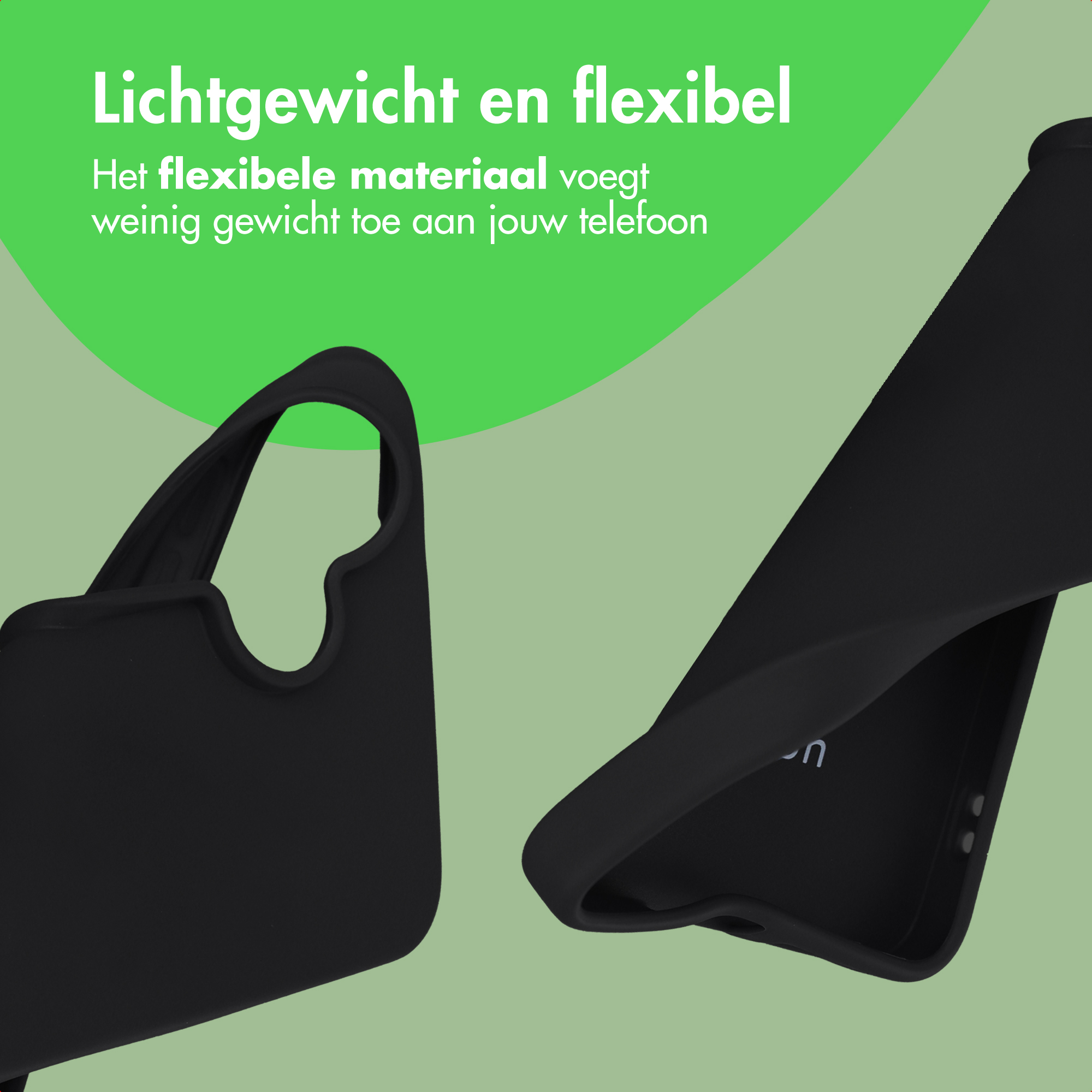 Twee zwarte telefoonhoesjes op een lichtgroene achtergrond.