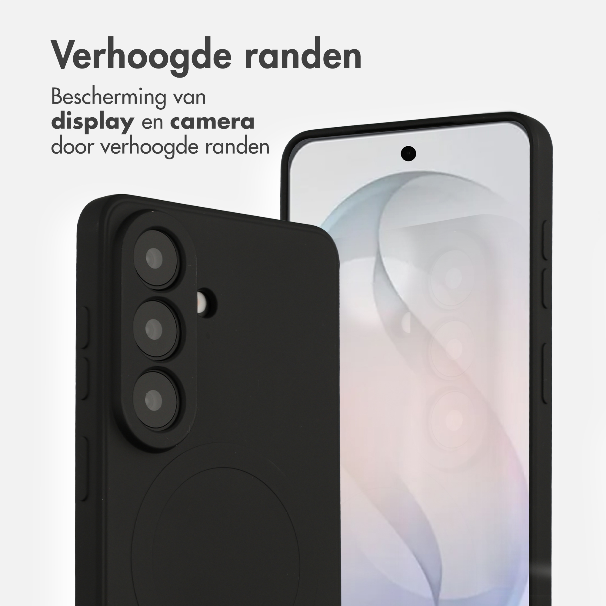 Téléphone noir avec trois caméras et bords surélevés au focus.