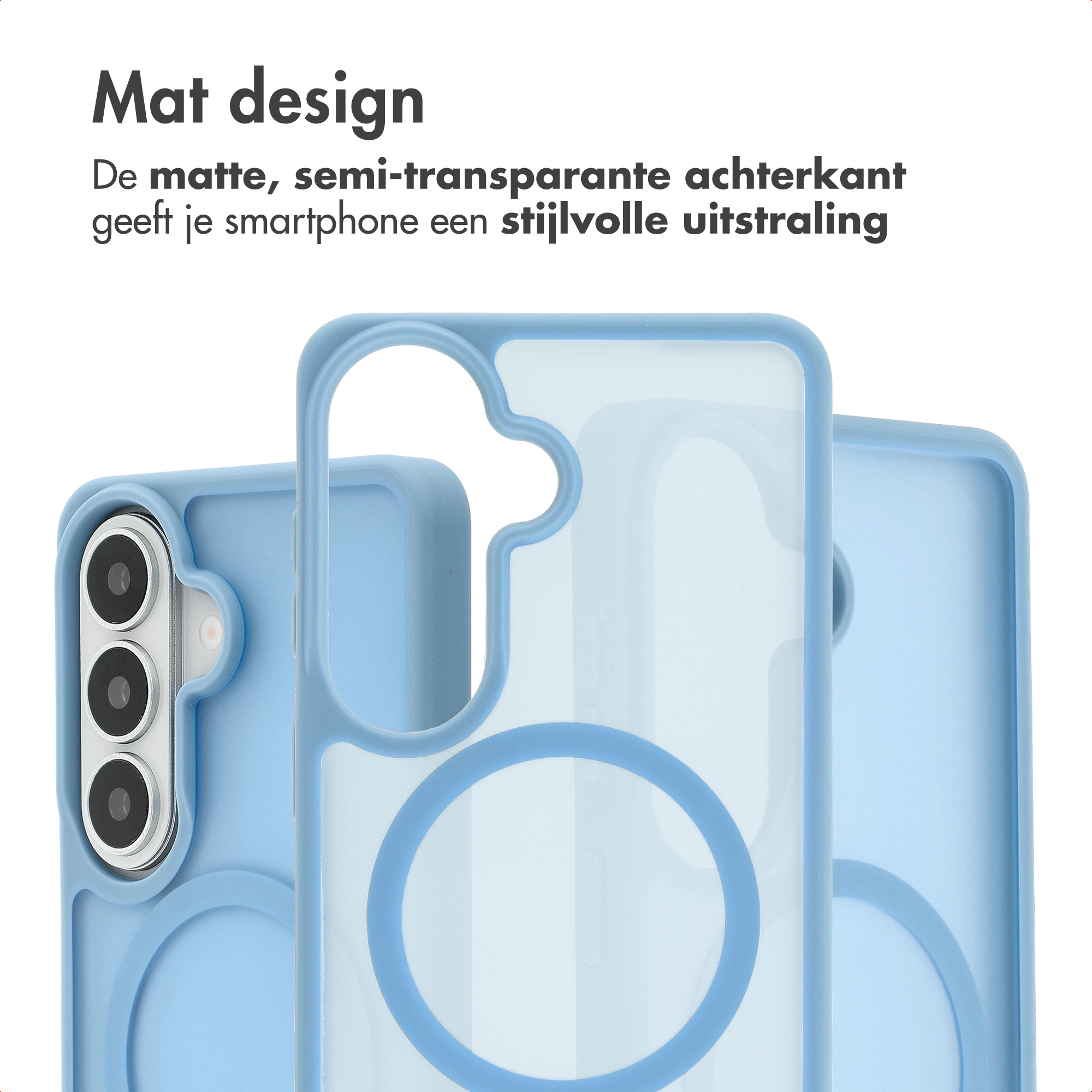 Dos mat et semi-transparent d'une coque de téléphone bleue.
