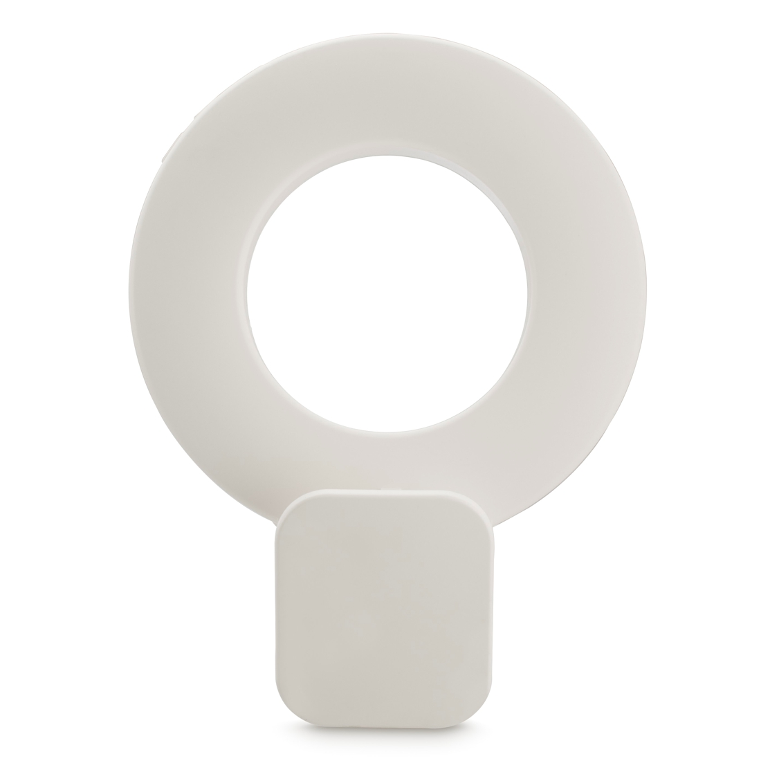 Biały, okrągły przedmiot z kwadratową podstawą.