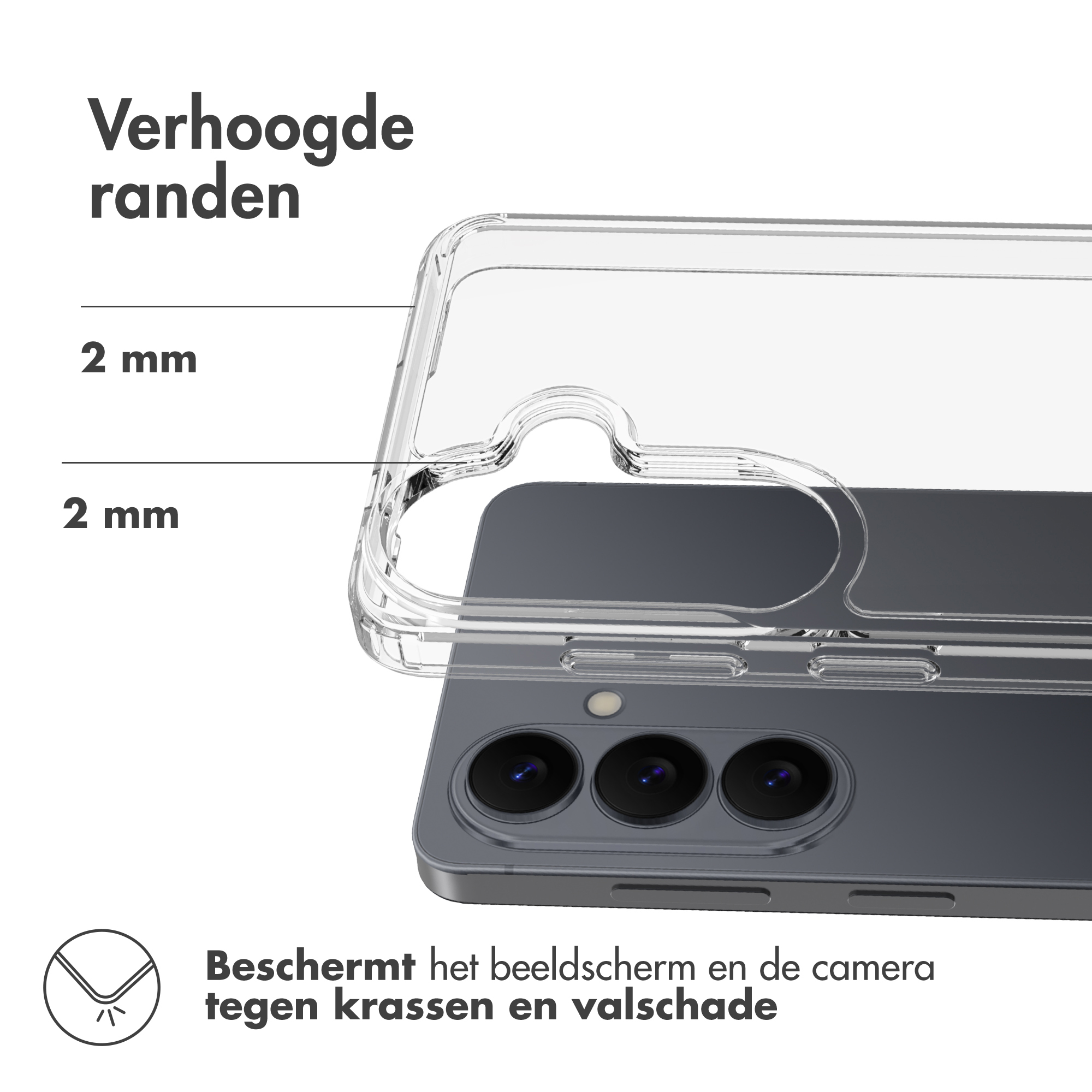 Coque de téléphone transparente avec bords surélevés, 2 mm.