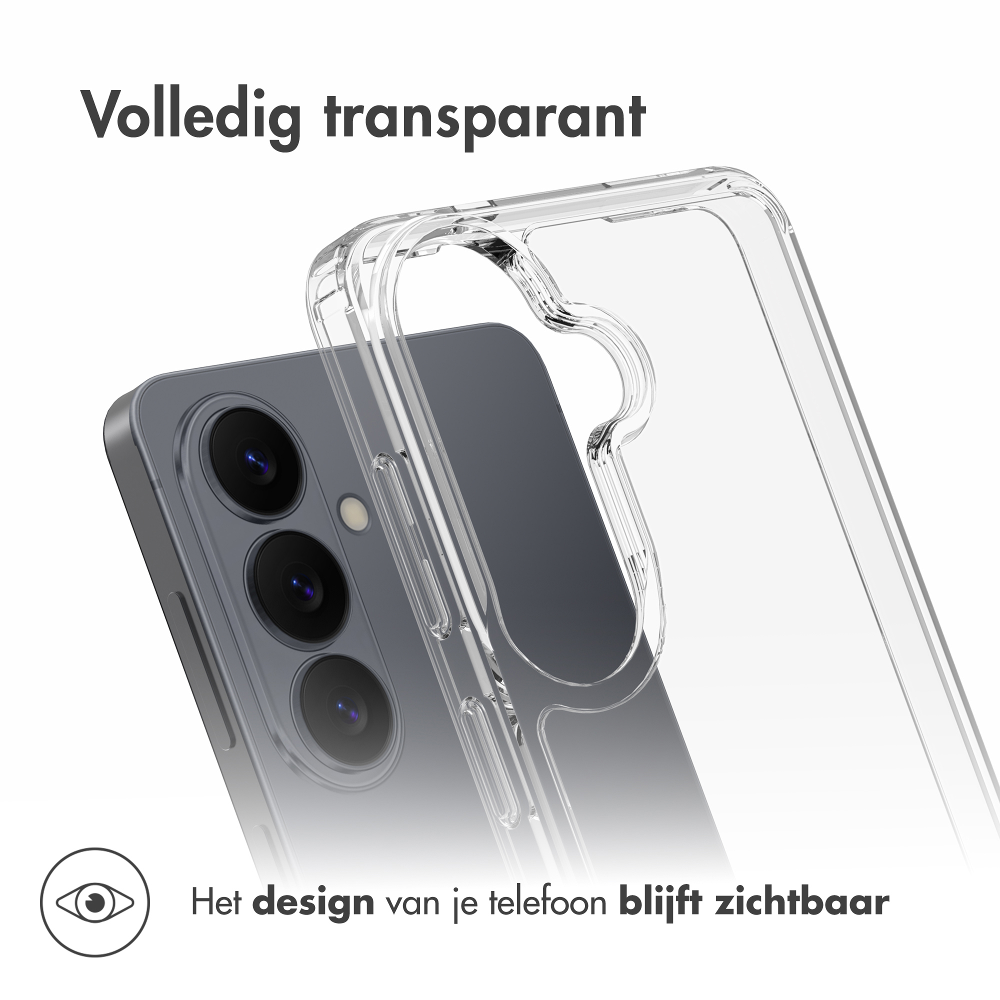 Coque de téléphone transparente sur un smartphone gris, montrant l'arrière.