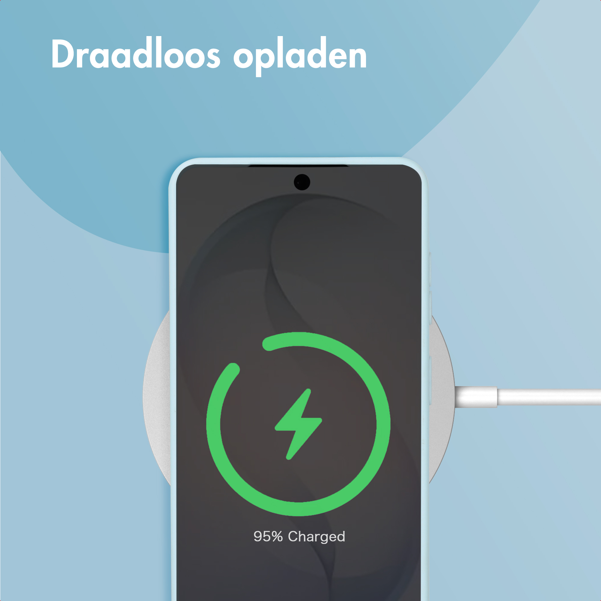 Un smartphone se charge sans fil sur un chargeur.