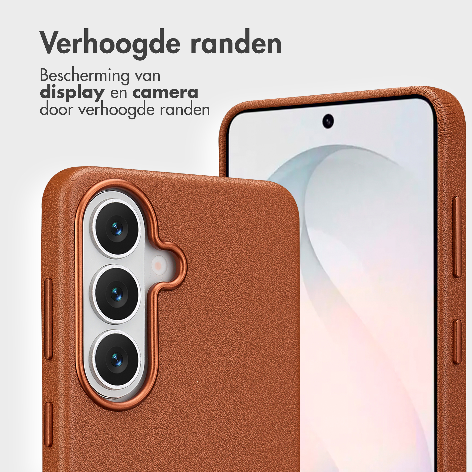 Coque de téléphone marron avec bords surélevés pour appareil photo et écran.