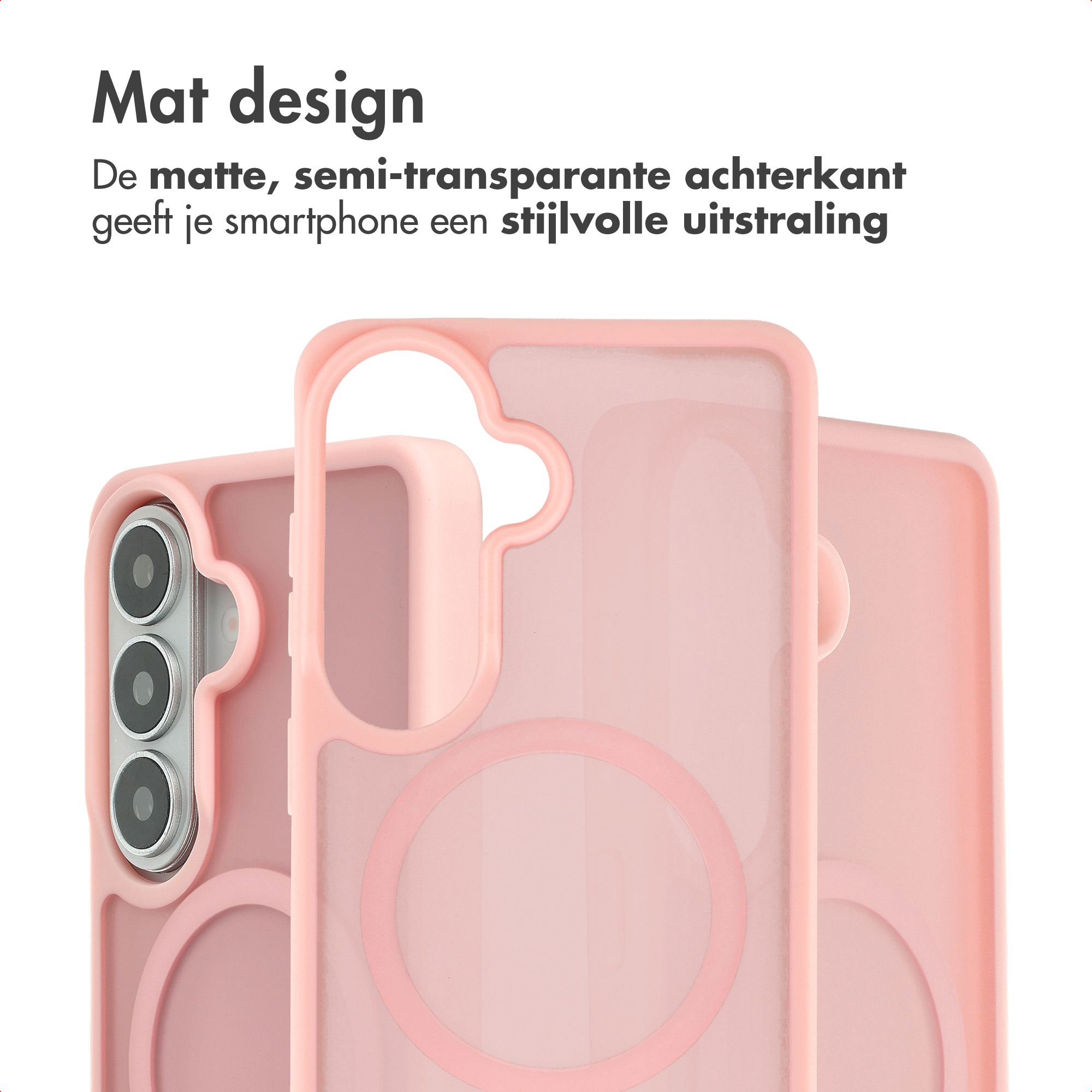 Een roze, semitransparante telefoonhoes met mat design.