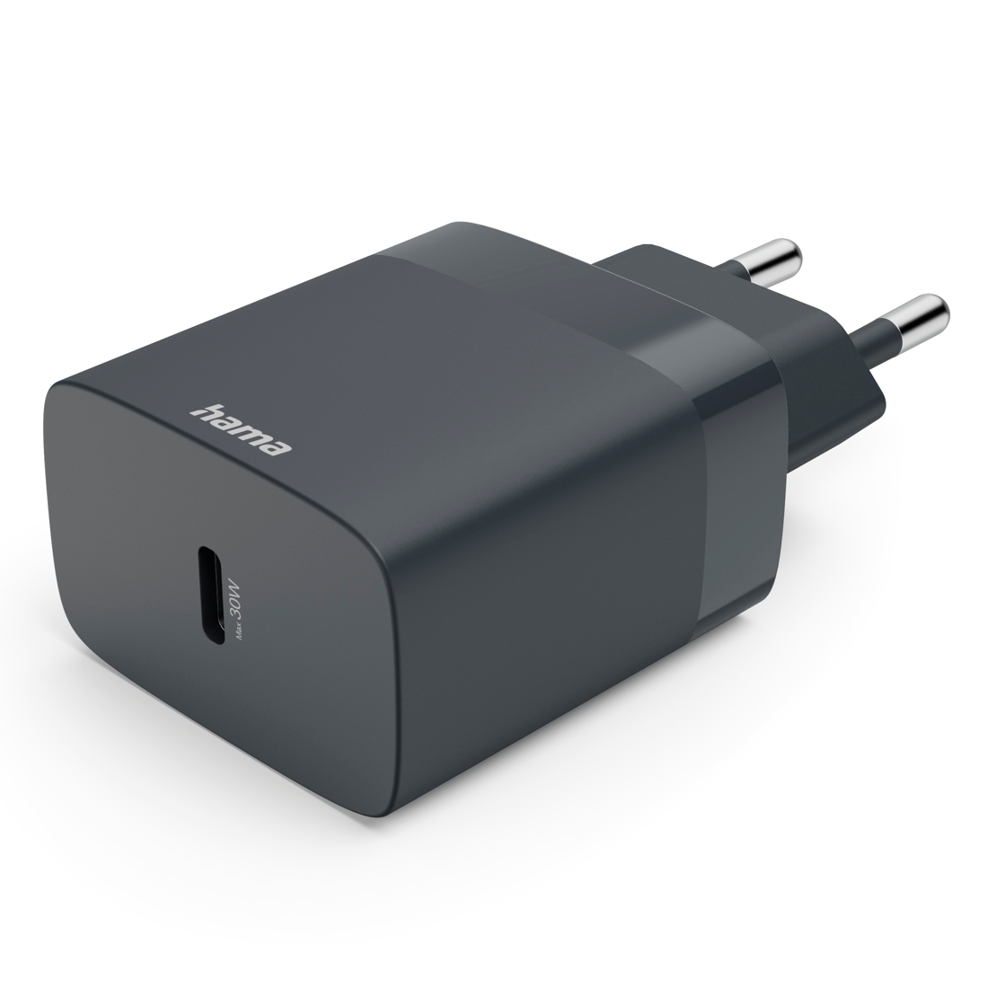 Ciemnoszary adapter zasilający Hama USB-C z dwoma bolcami.
