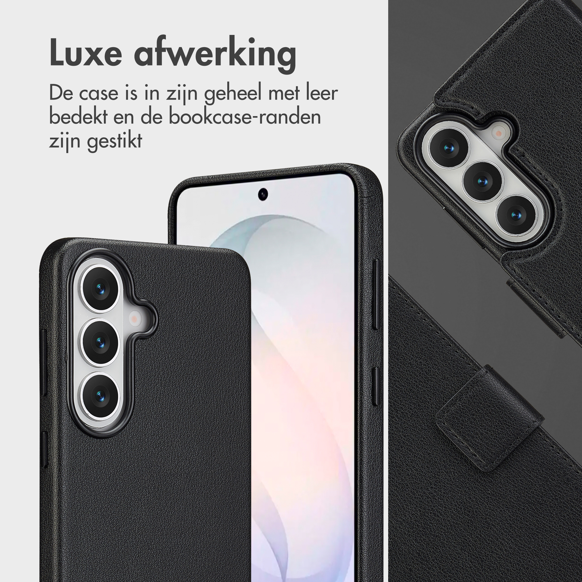 Coque de téléphone en cuir noir avec découpe caméra et téléphone.