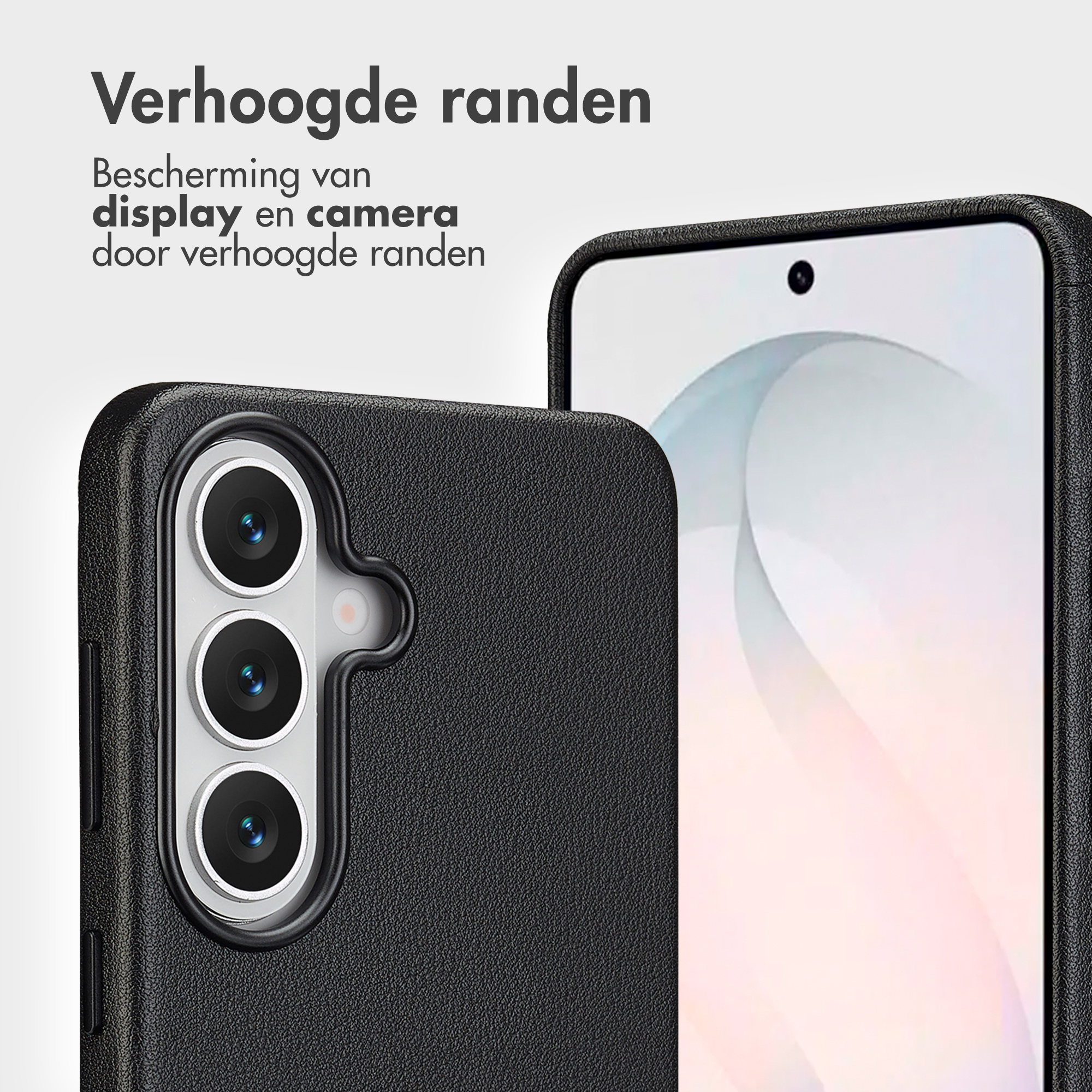 Coque de téléphone noire avec bloc caméra et léger écran.