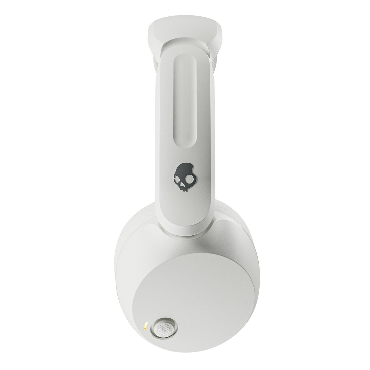 Skullcandy logolu beyaz kulaklık ve şarj göstergesi.