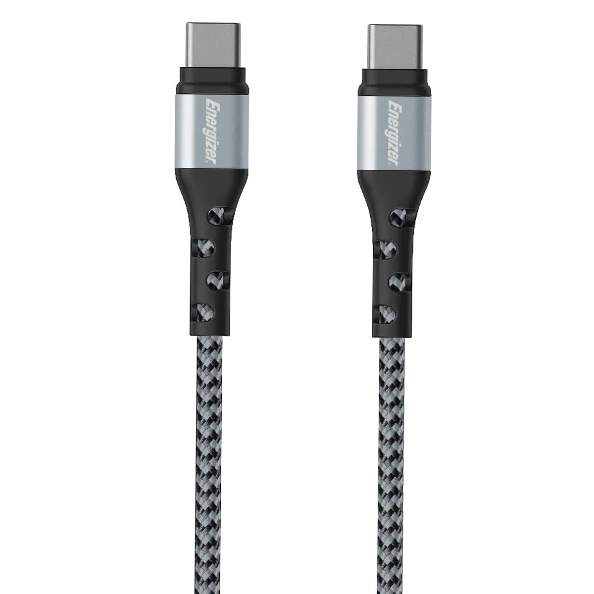 Due cavi USB-C con connettori argentati e cavo intrecciato grigio-nero.
