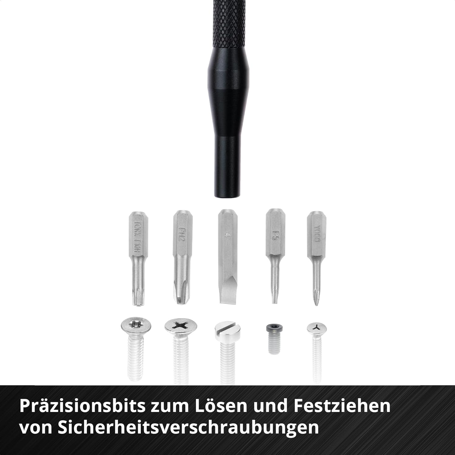 Werkzeugbits und Schrauben auf weißem Hintergrund.