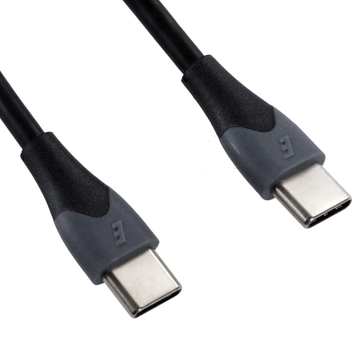 Due estremità di cavo USB-C con cavo nero e connettore grigio.