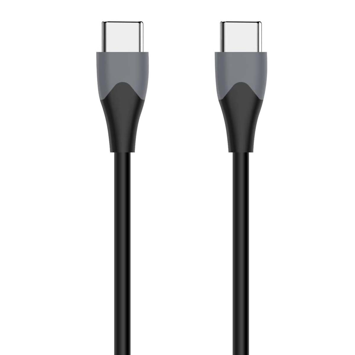 Due cavi USB-C neri con connettori argentati e accenti grigi.
