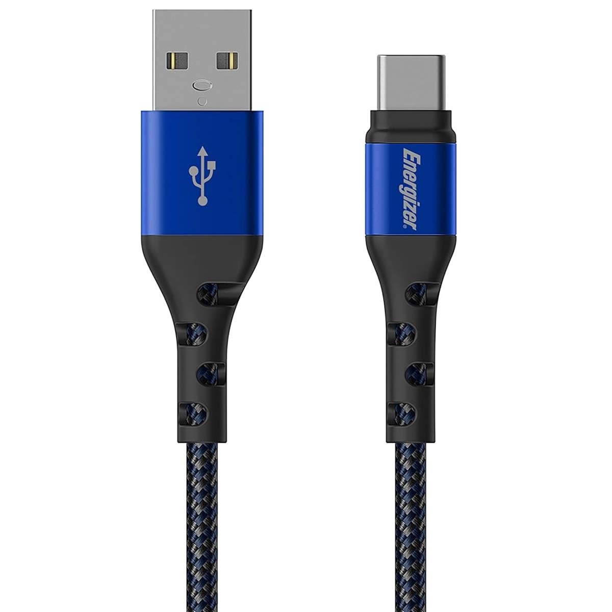 Un cavo USB-A e un cavo USB-C con connettori blu e neri.