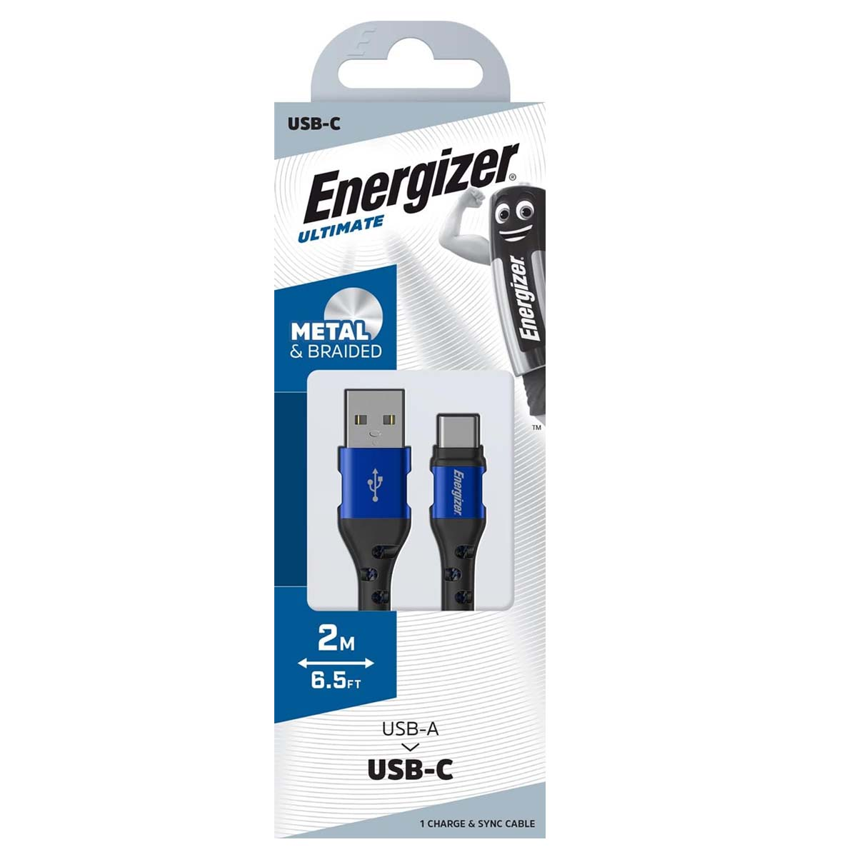 Cavo Energizer Ultimate USB-C, metallo e intrecciato, 2m/6.5ft, da USB-A a USB-C.