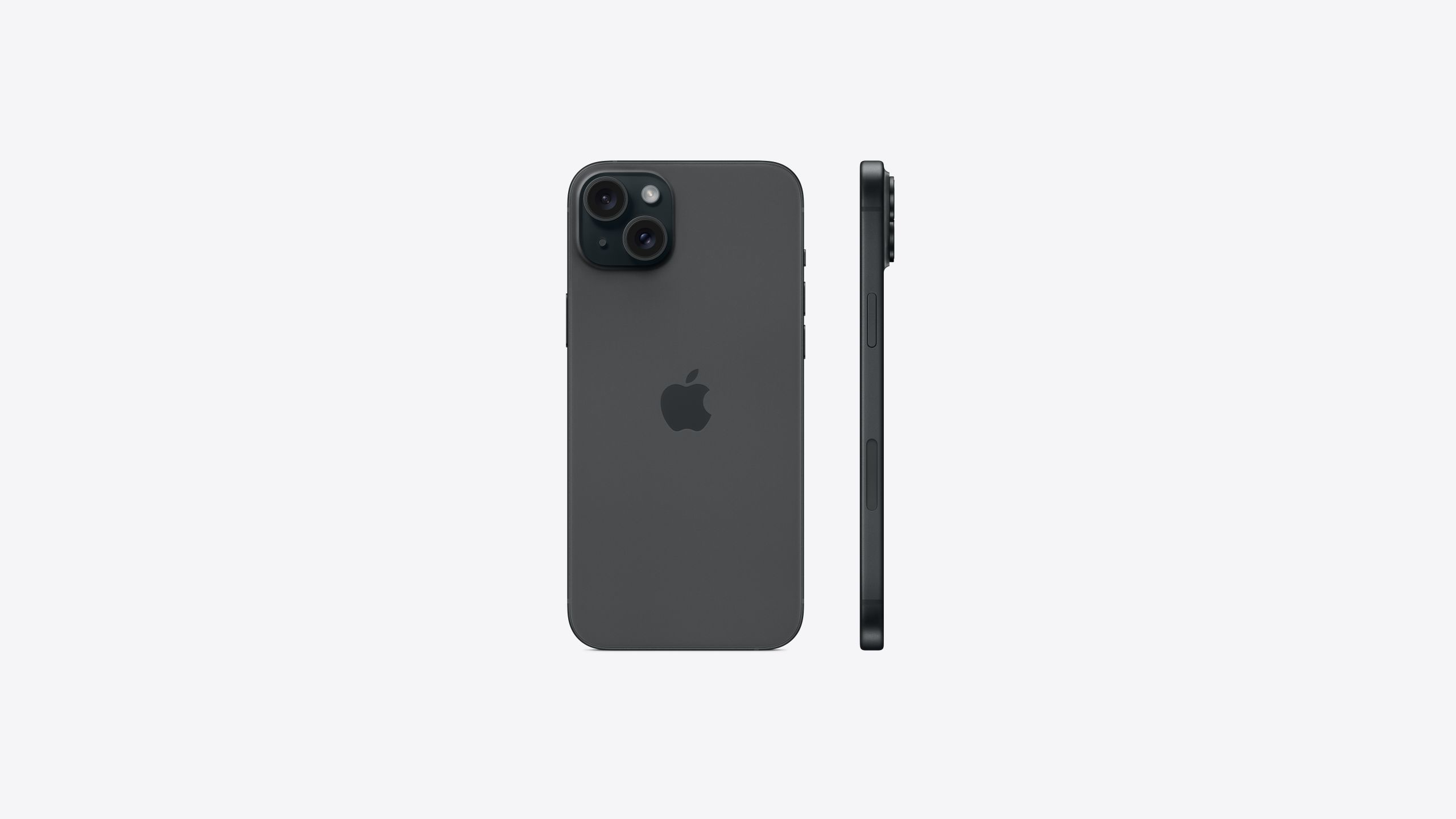 iPhone gris oscuro con dos cámaras, visto de frente y de lado.