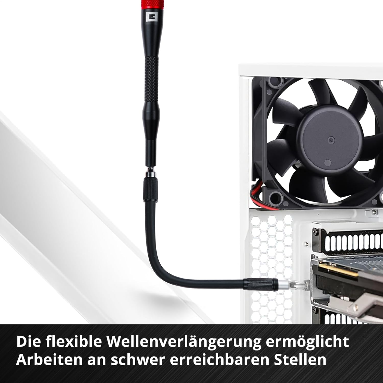 Flexibler Verlängerungsaufsatz verbindet sich mit dem PC-Lüfter und der Grafikkarte.