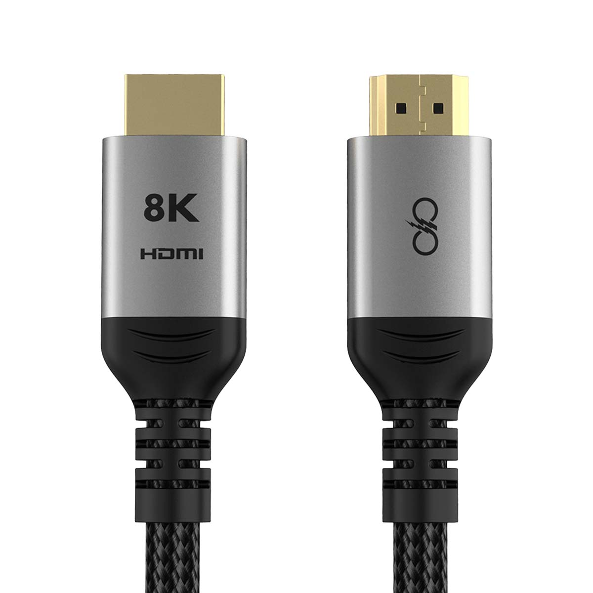 Zwei silberne HDMI-Kabel mit 8K-Aufdruck und goldenen Steckern.