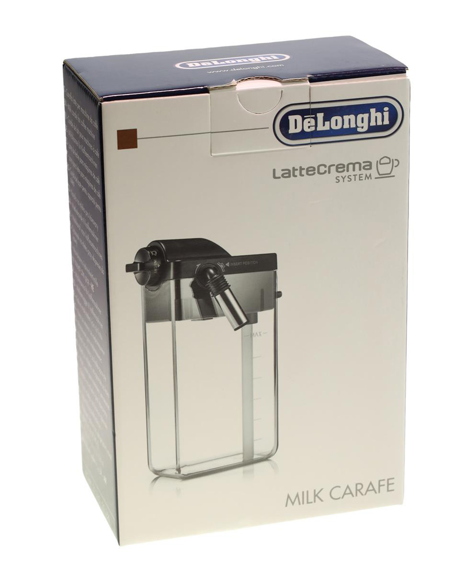 DeLonghi Milchkaraffe Verpackung mit Bild einer transparenten Karaffe