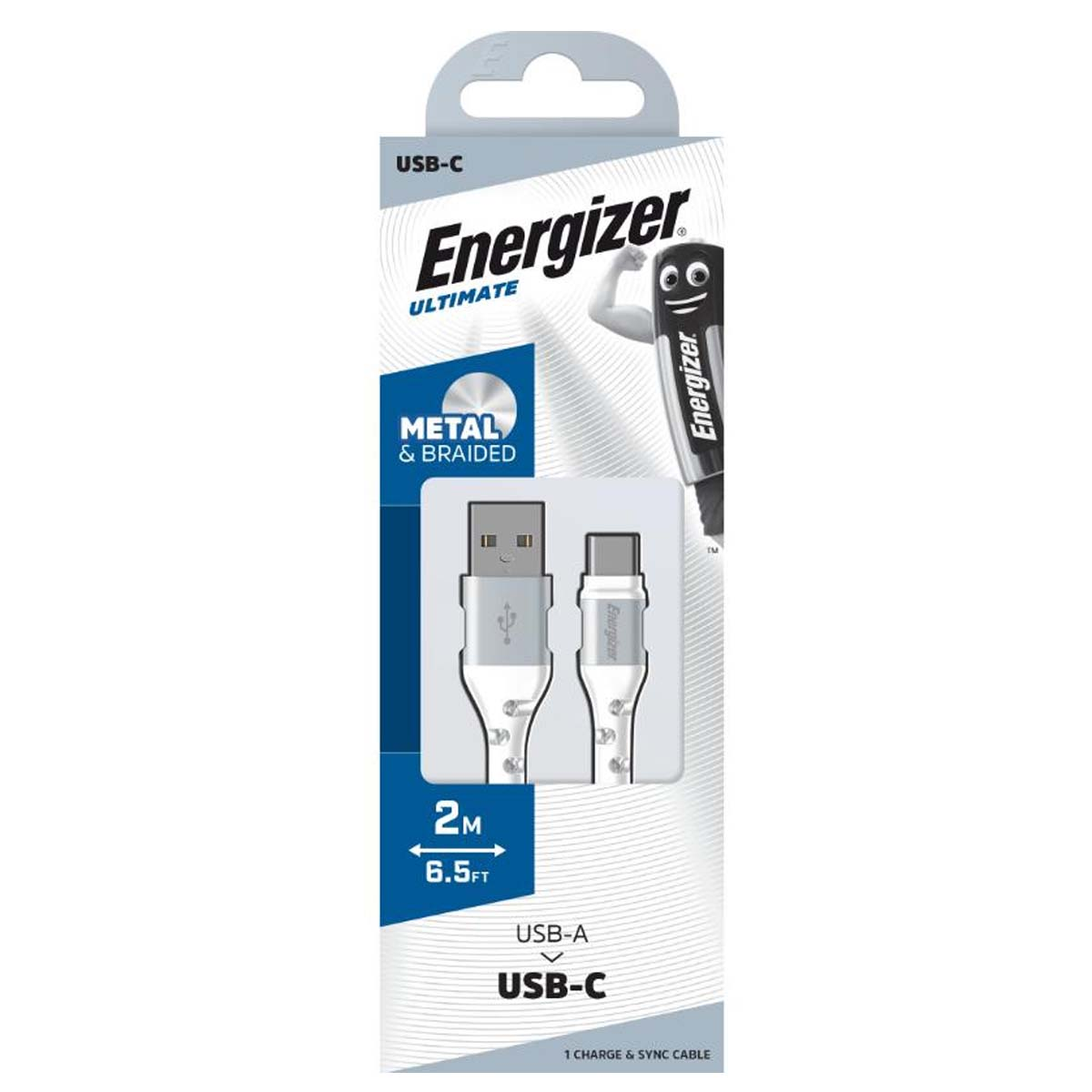 Cavo Energizer USB-C, 2M, metallo e intrecciato.