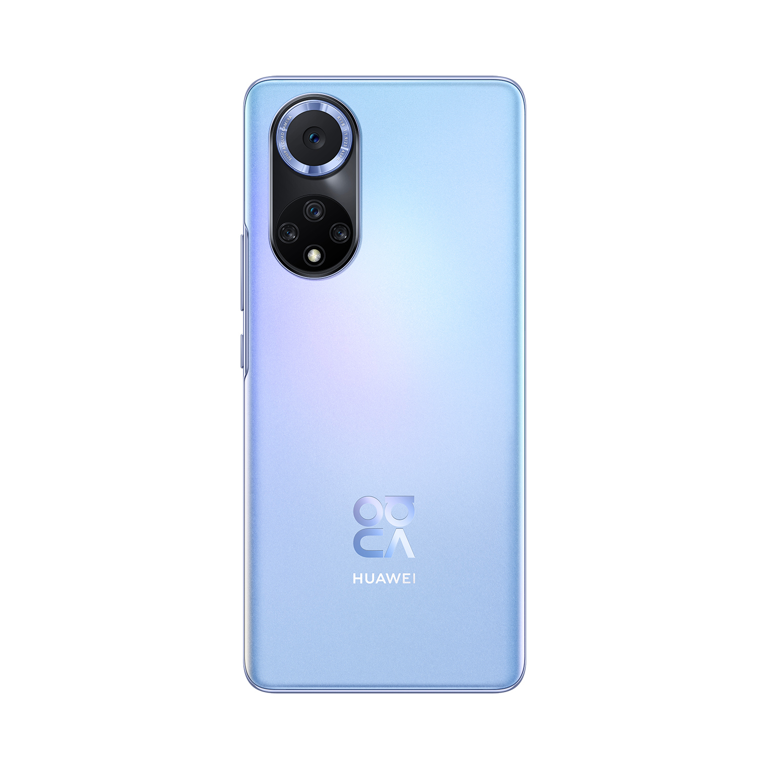 Un smartphone Huawei azul con un destacado sistema de cámaras en la parte trasera.