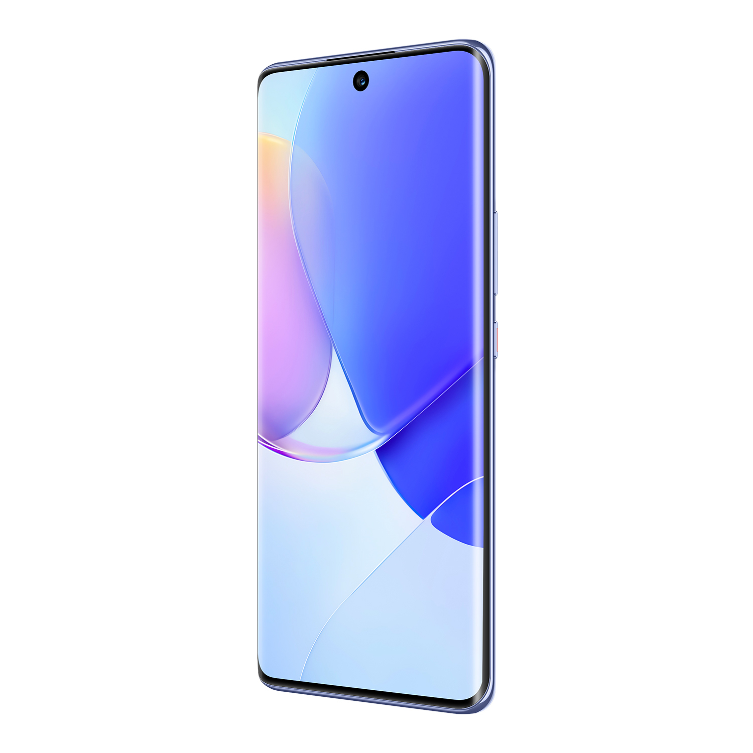 Un elegante smartphone con fondo de pantalla azul y morado.