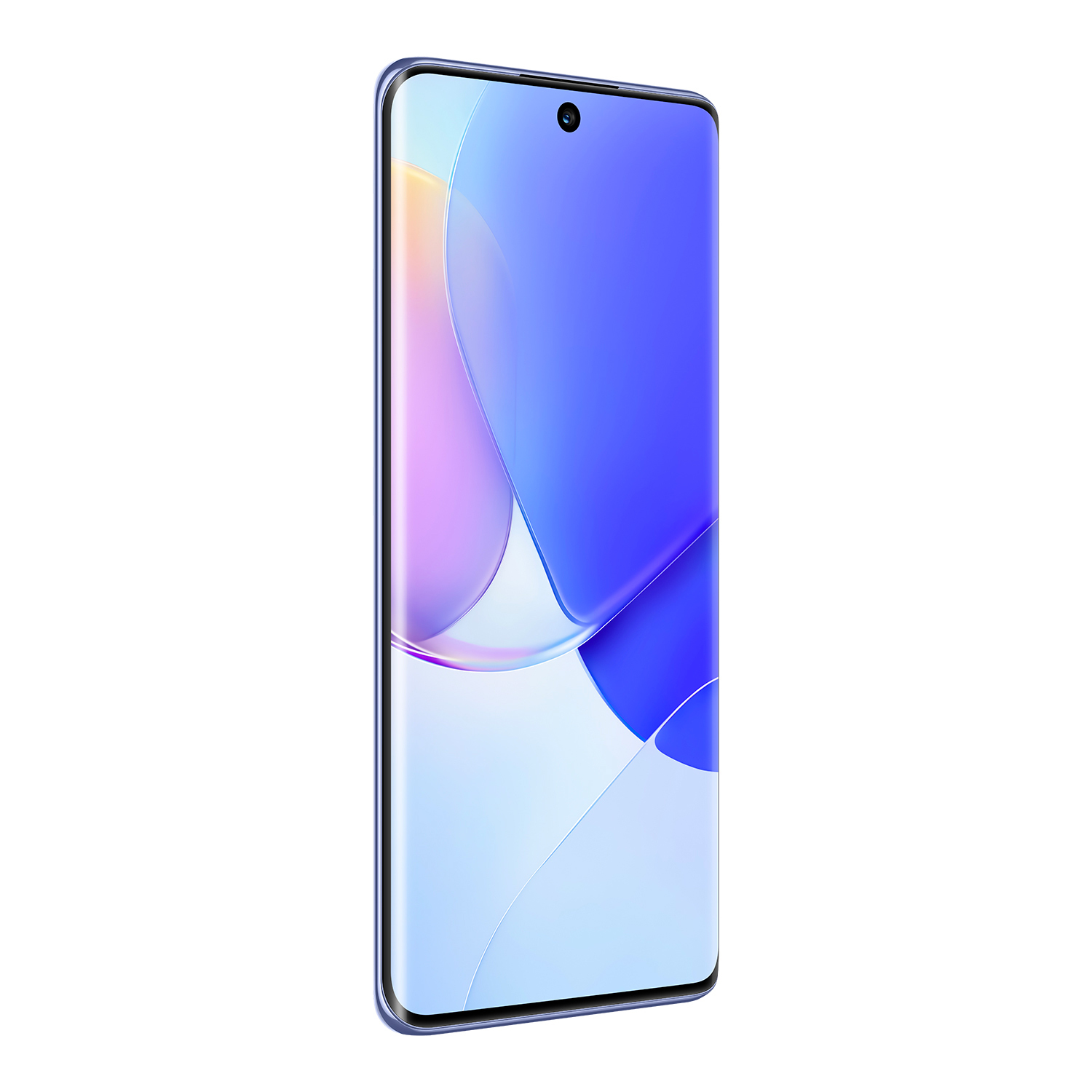 Un smartphone moderno con cuerpo azul y pantalla colorida.