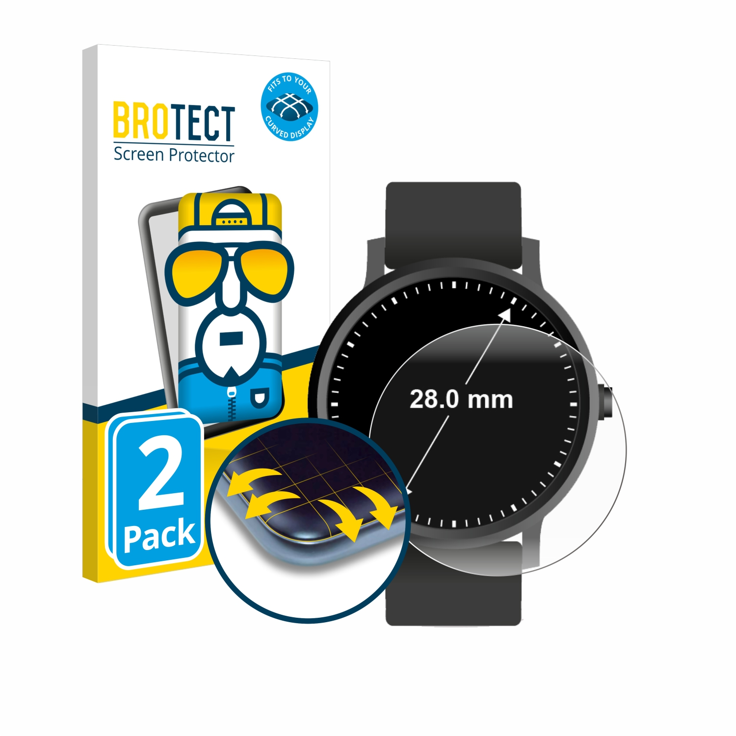 BROTECT Displayschutzfolie für eine runde Smartwatch mit 28,0 mm Durchmesser.