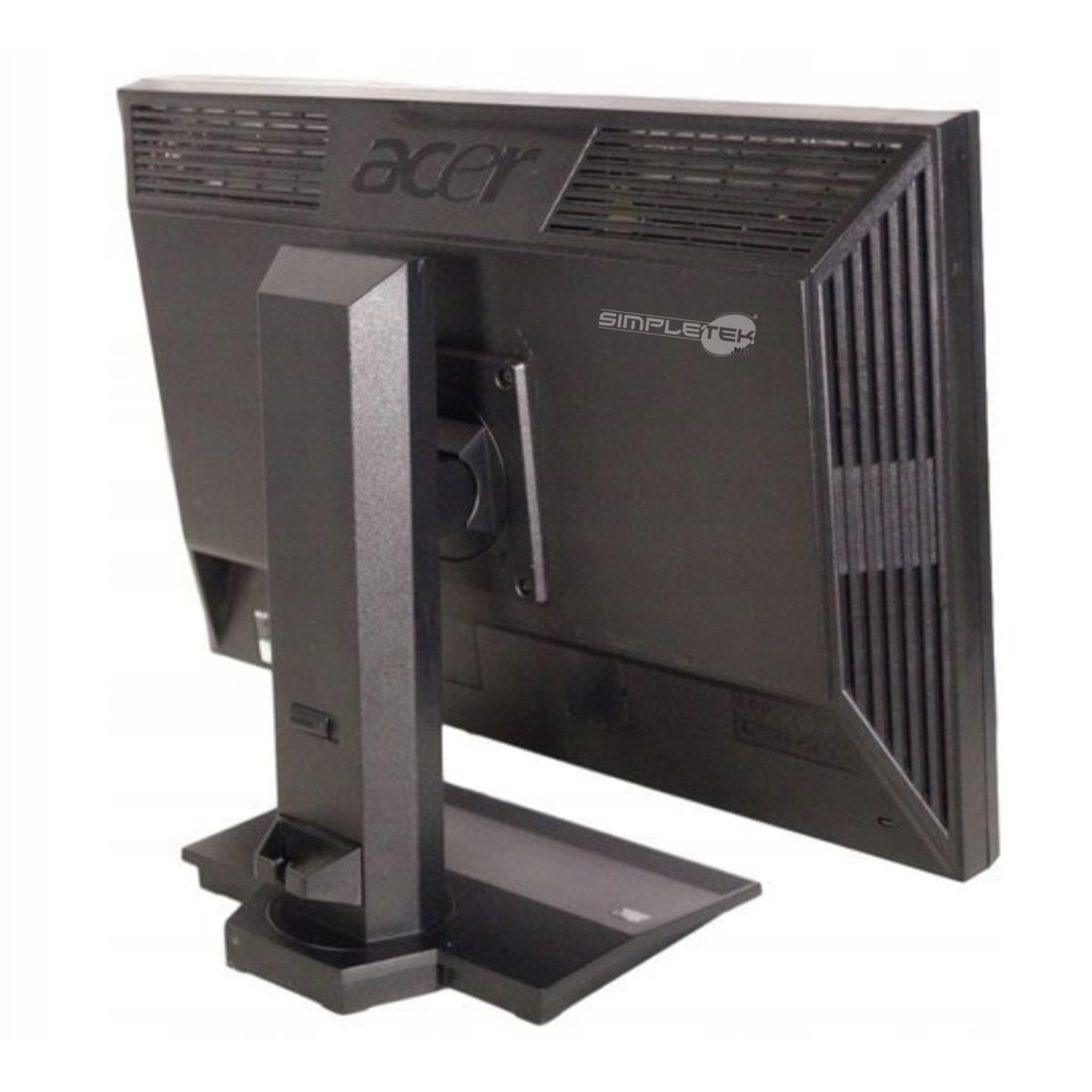 Vista posteriore di un monitor Acer nero con supporto e prese d'aria.