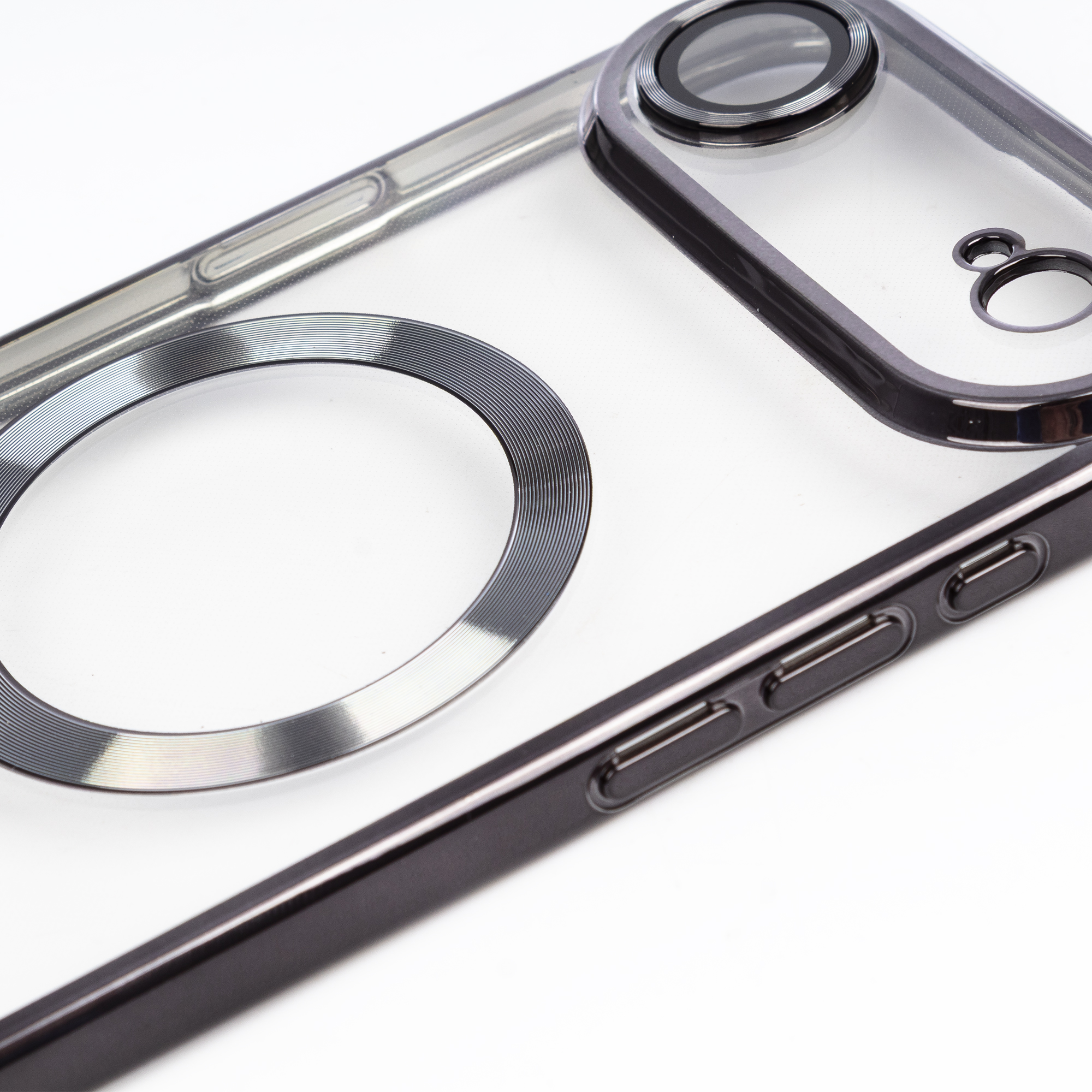 Custodia trasparente per telefono con anello magnetico e ritaglio fotocamera.