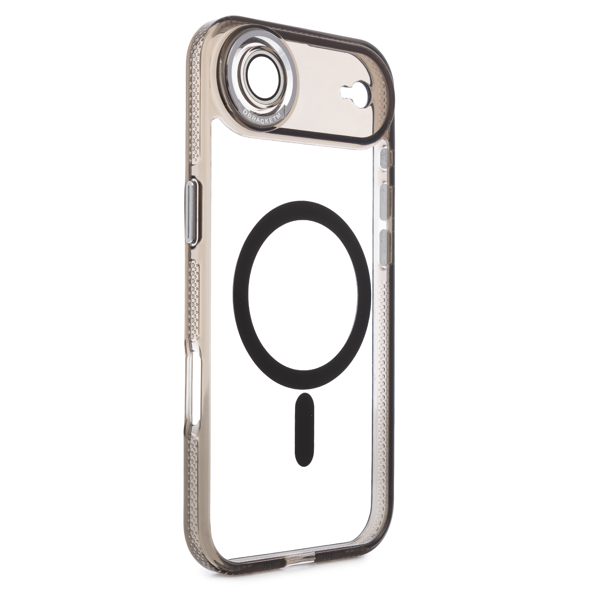 Custodia trasparente per telefono con anello magnetico nero.