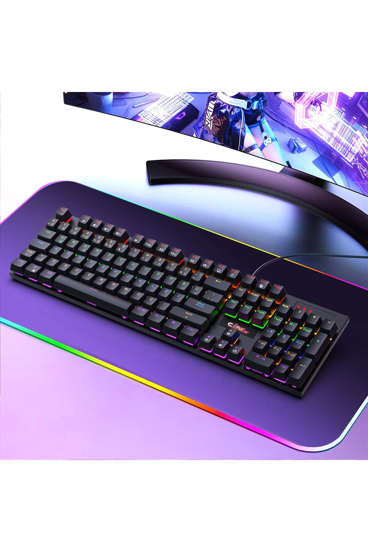 CLAW'S Rapidfire Red Switch Mekanik & Rainbow RGB Aydınlatma 105 Tuşlu Mekanik Wired Oyun Klavyesi Black