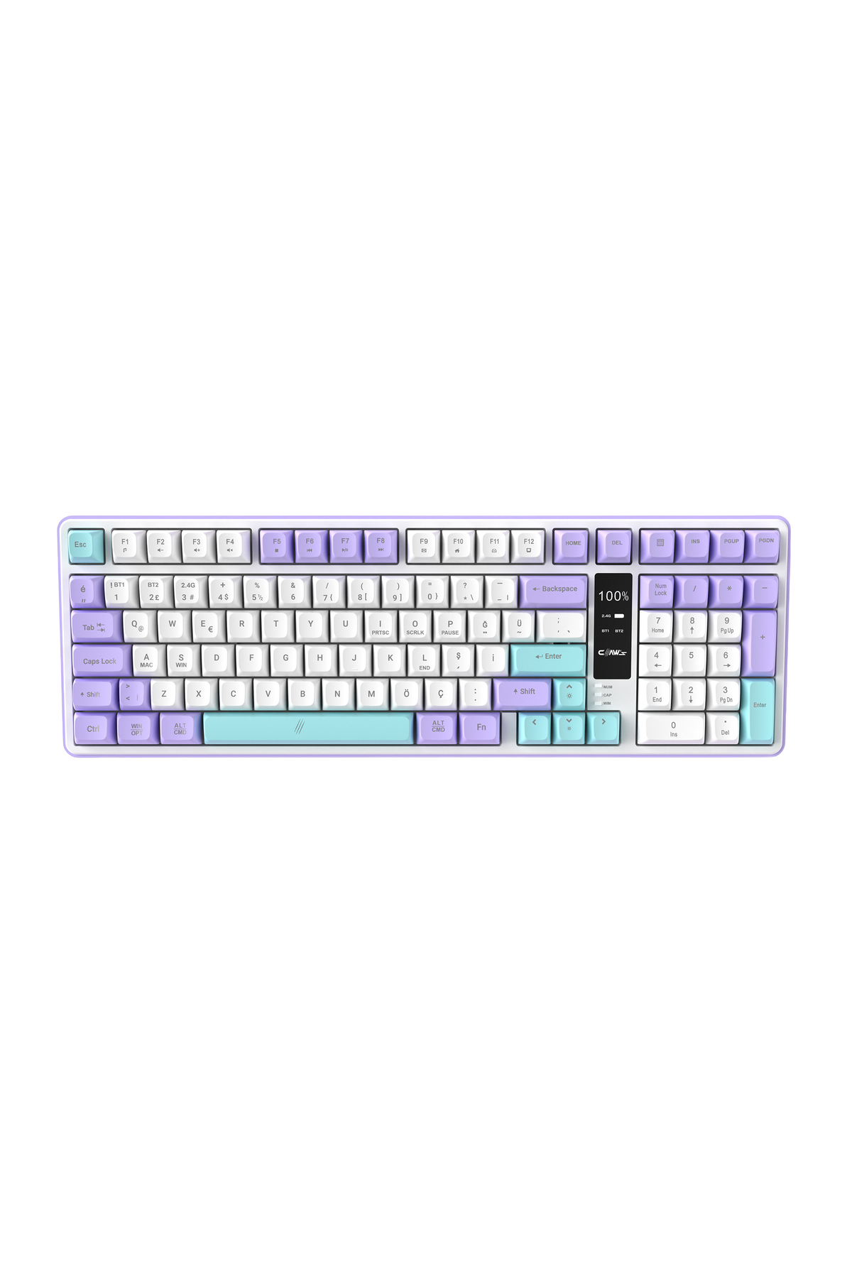CLAW'S Air 3 Modlu LCD Ekran 100 Tuş Membran Wirelles Klavye Gri,Mor