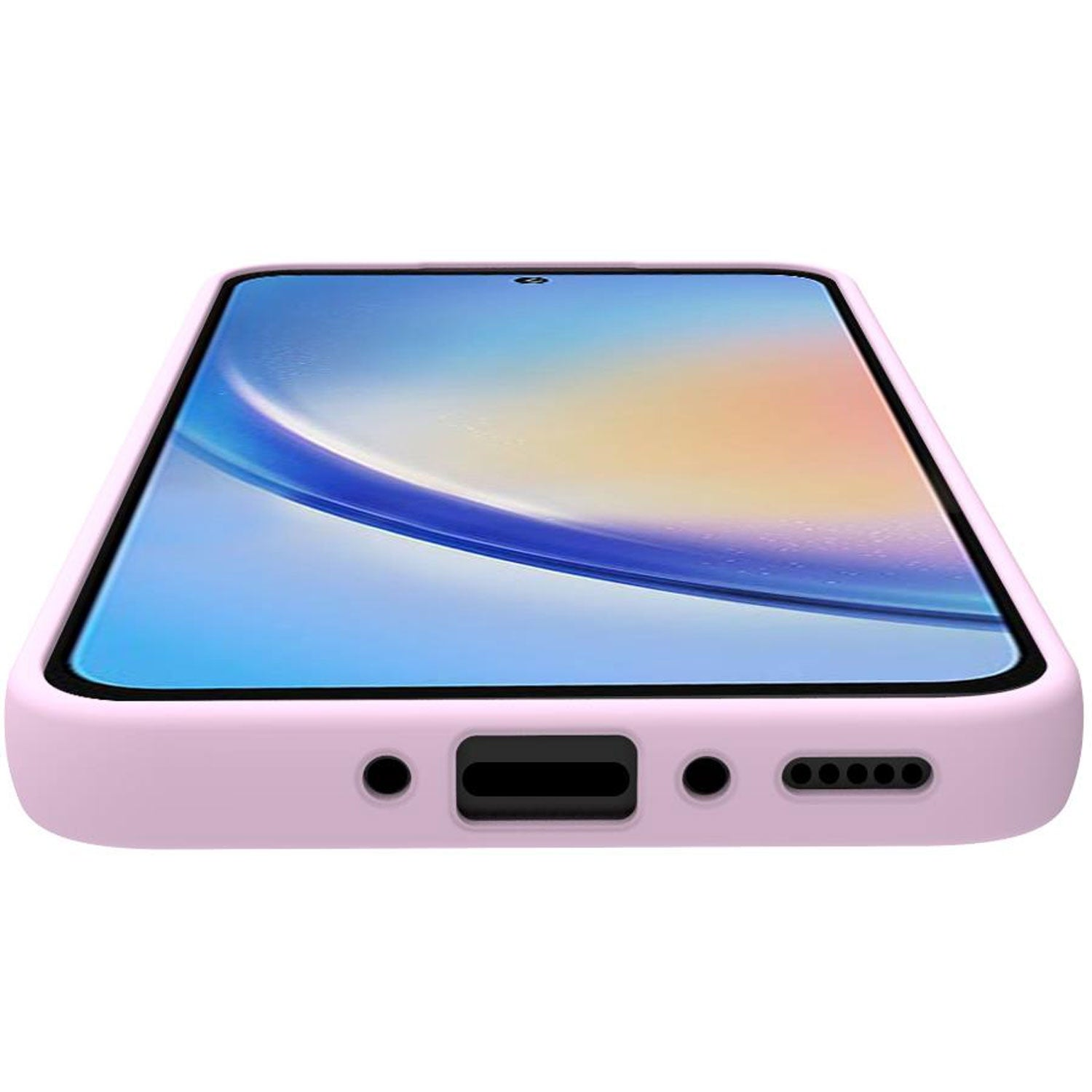 Una cover rosa per telefono con ritagli per porte e altoparlanti.