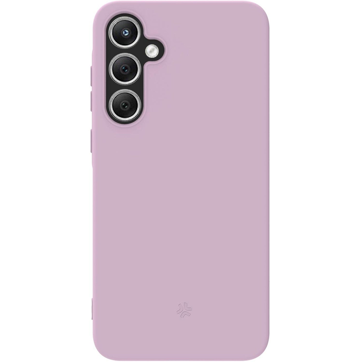 Custodia viola per telefono con tre fotocamere e un flash in alto a sinistra.
