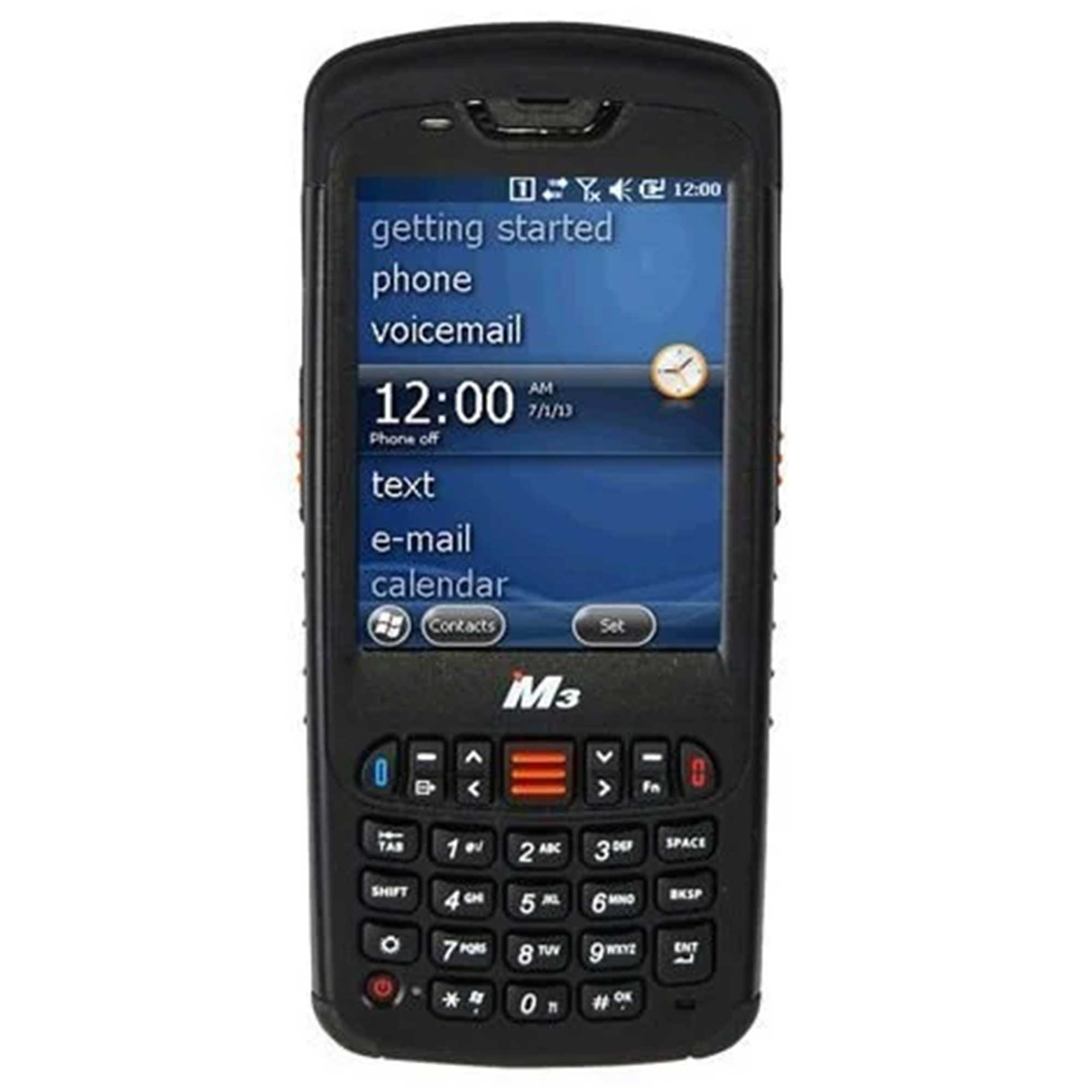 Fiziksel klavyeli ve mavi dokunmatik ekranlı siyah M3 akıllı telefon.