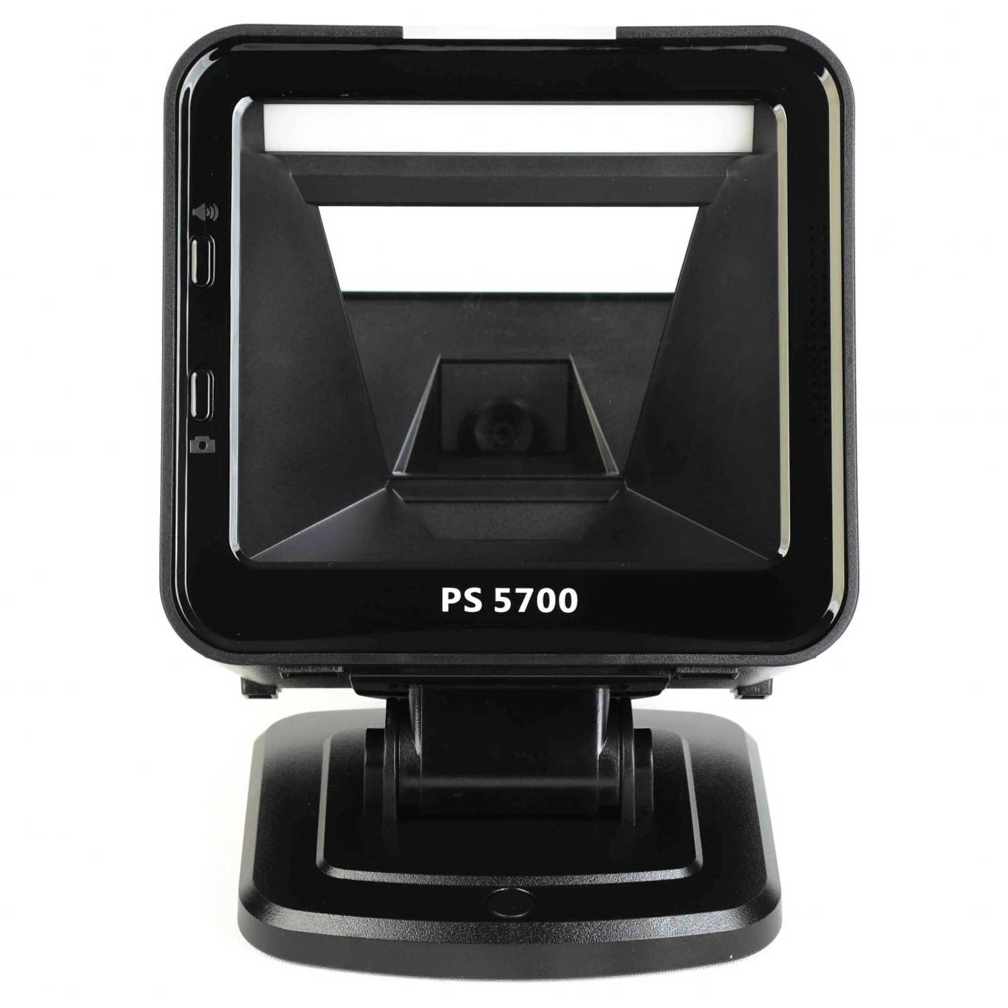 PS 5700 model siyah barkod okuyucu stant üzerinde.