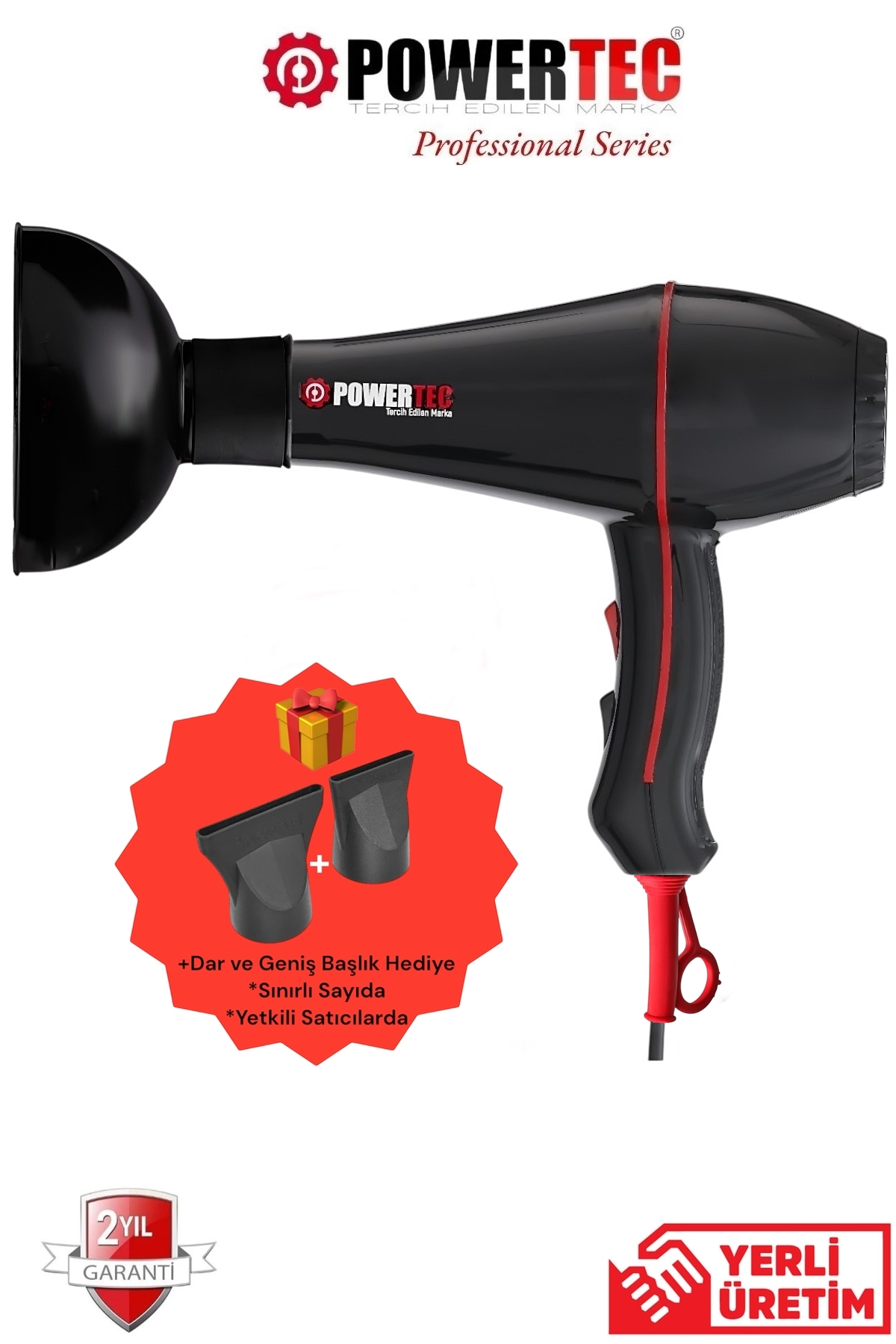 POWERTEC TR-601 + Vigo Başlık 1900 W Saç Kurutma Makinesi Siyah