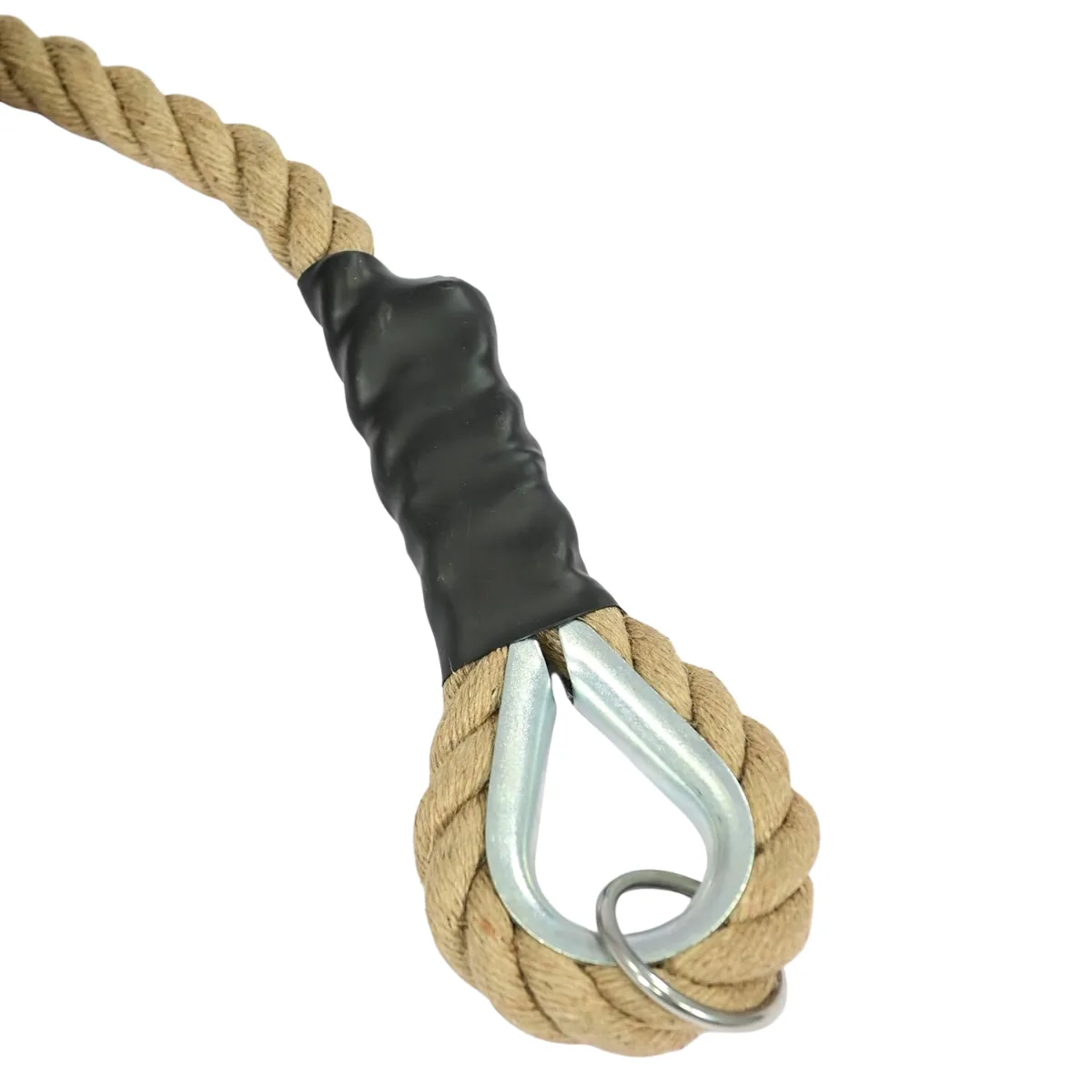 A thick rope with black tape and a metal eyelet.