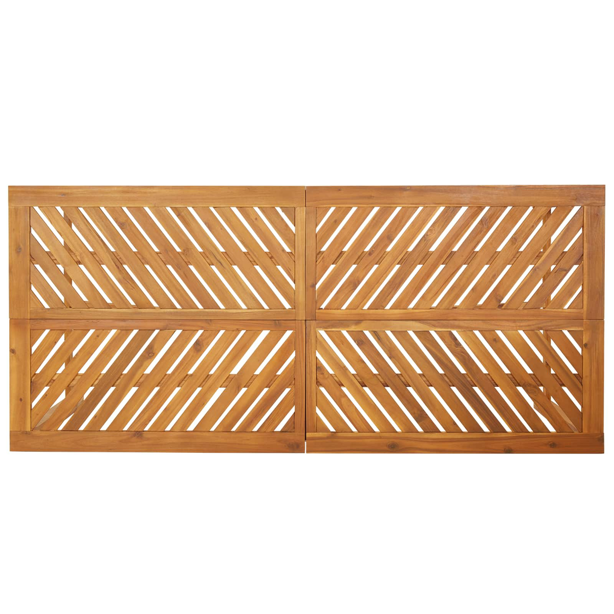 Zwei braune Holzpaneele mit diagonalem Lattenmuster, weißer Hintergrund.
